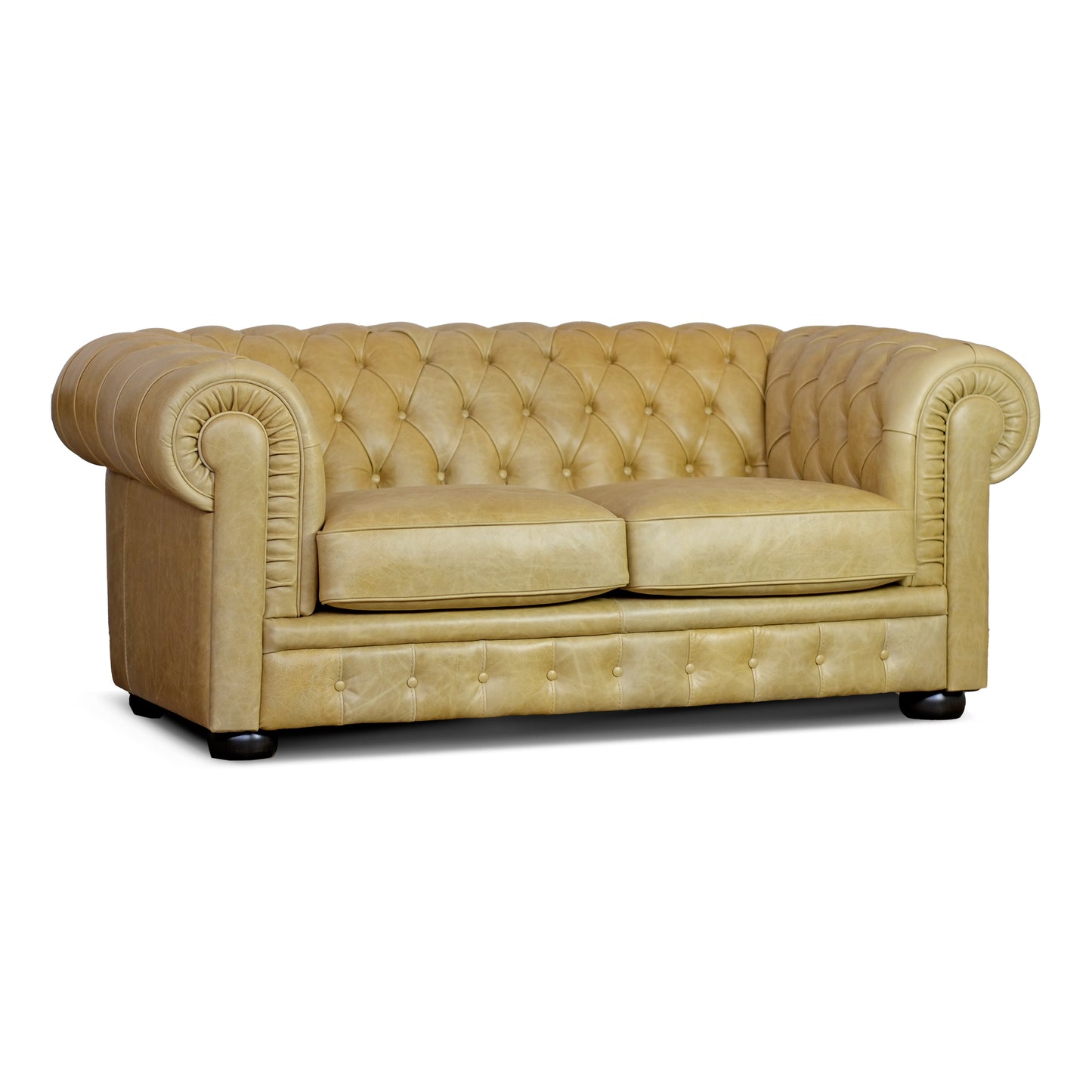 Chester Sofa Narbenleder Senfgelb Antik-Effekt