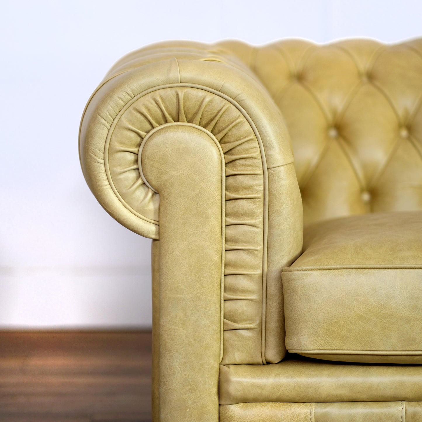 Chester Sofa Narbenleder Senfgelb Antik-Effekt