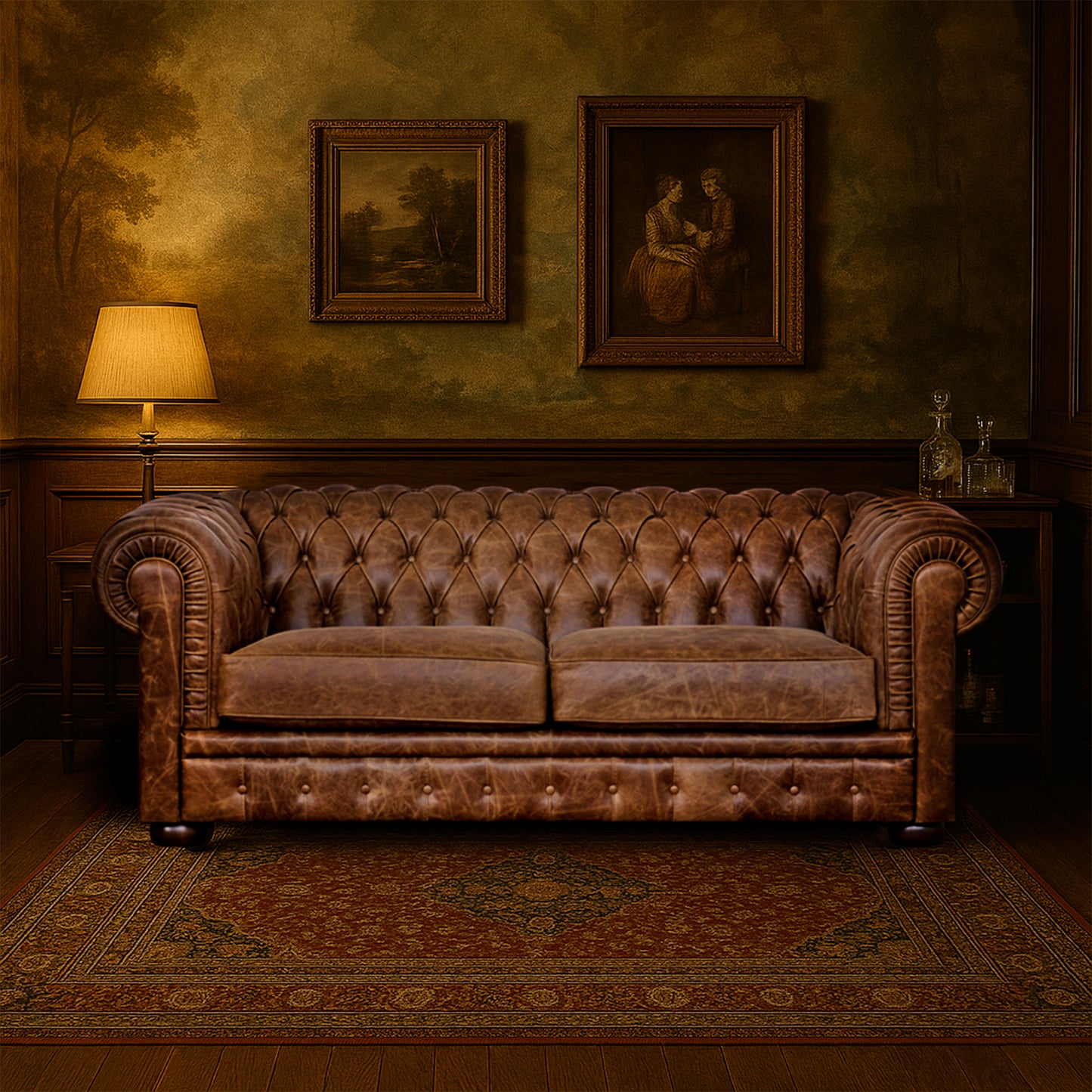 Canapé Chester en cuir grainé effet tabac Old England