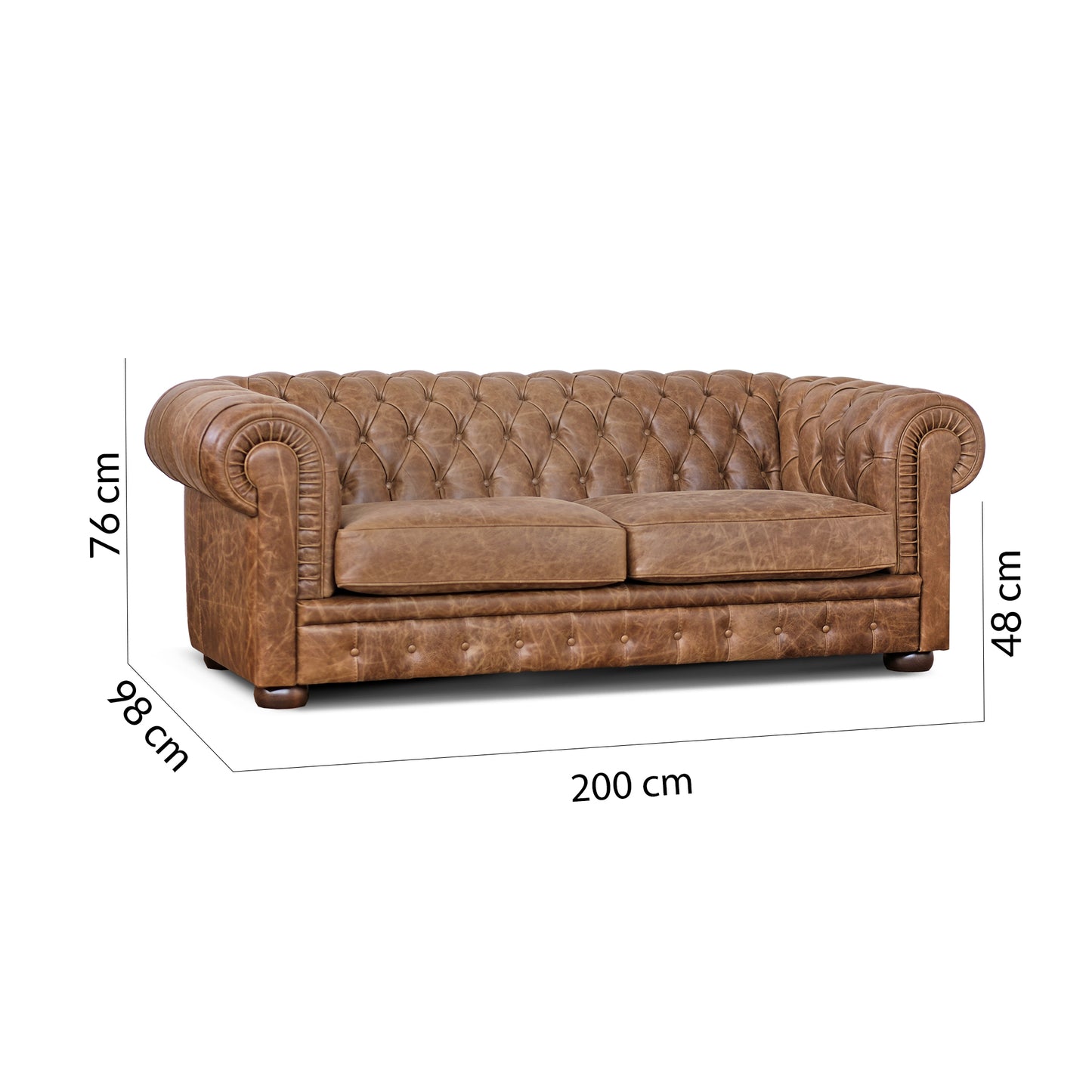 Canapé Chester en cuir grainé effet tabac Old England