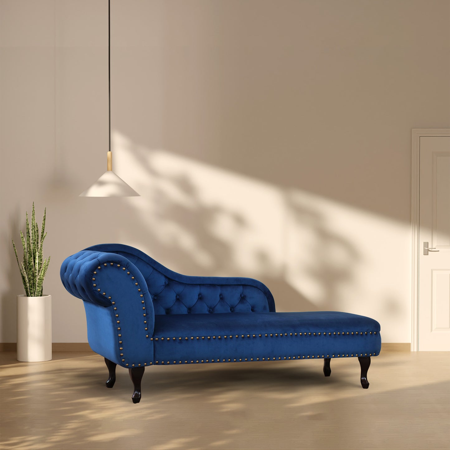 Chaise Lounge Crizia velluto blu notte capitonnè