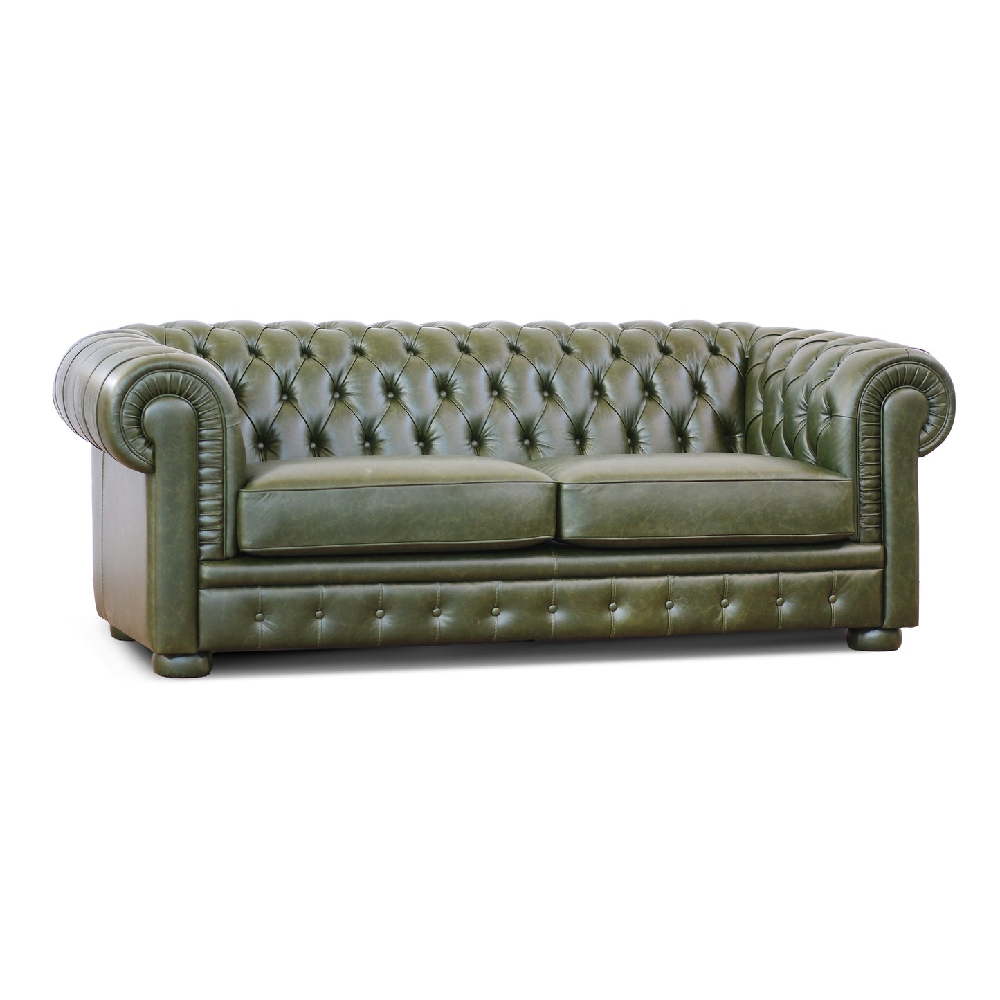 Canapé Chester en cuir vert anglais fleuri