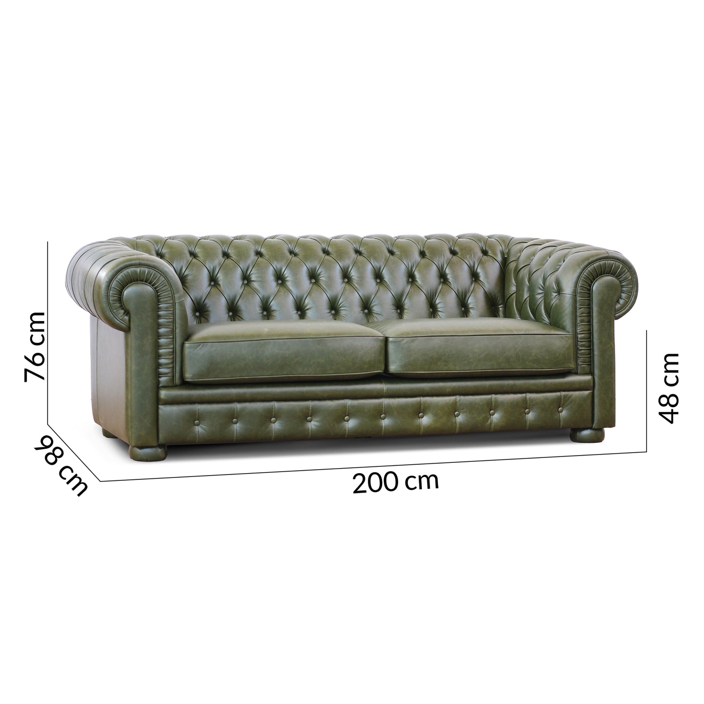 Canapé Chester en cuir vert anglais fleuri