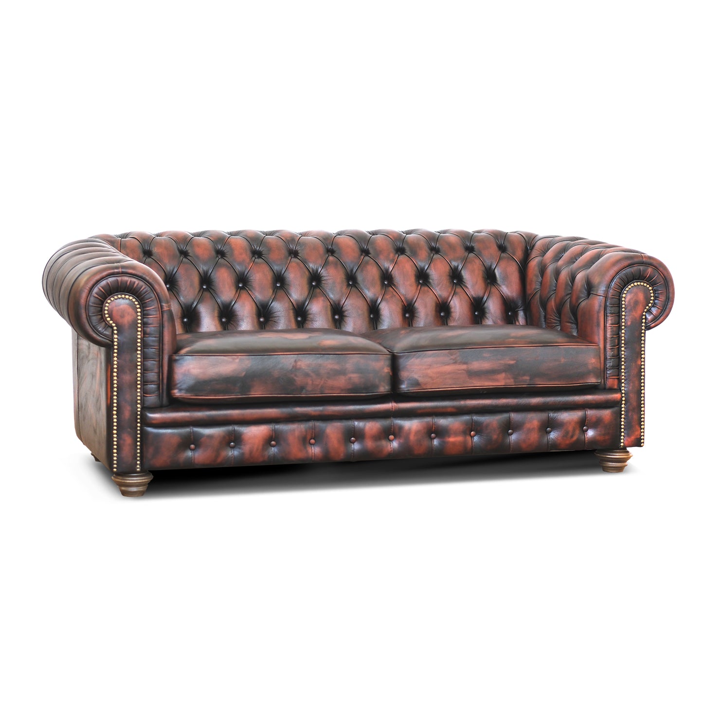 Divano Chester 2 posti max pelle fiore ruggine stile old America rifinita a mano