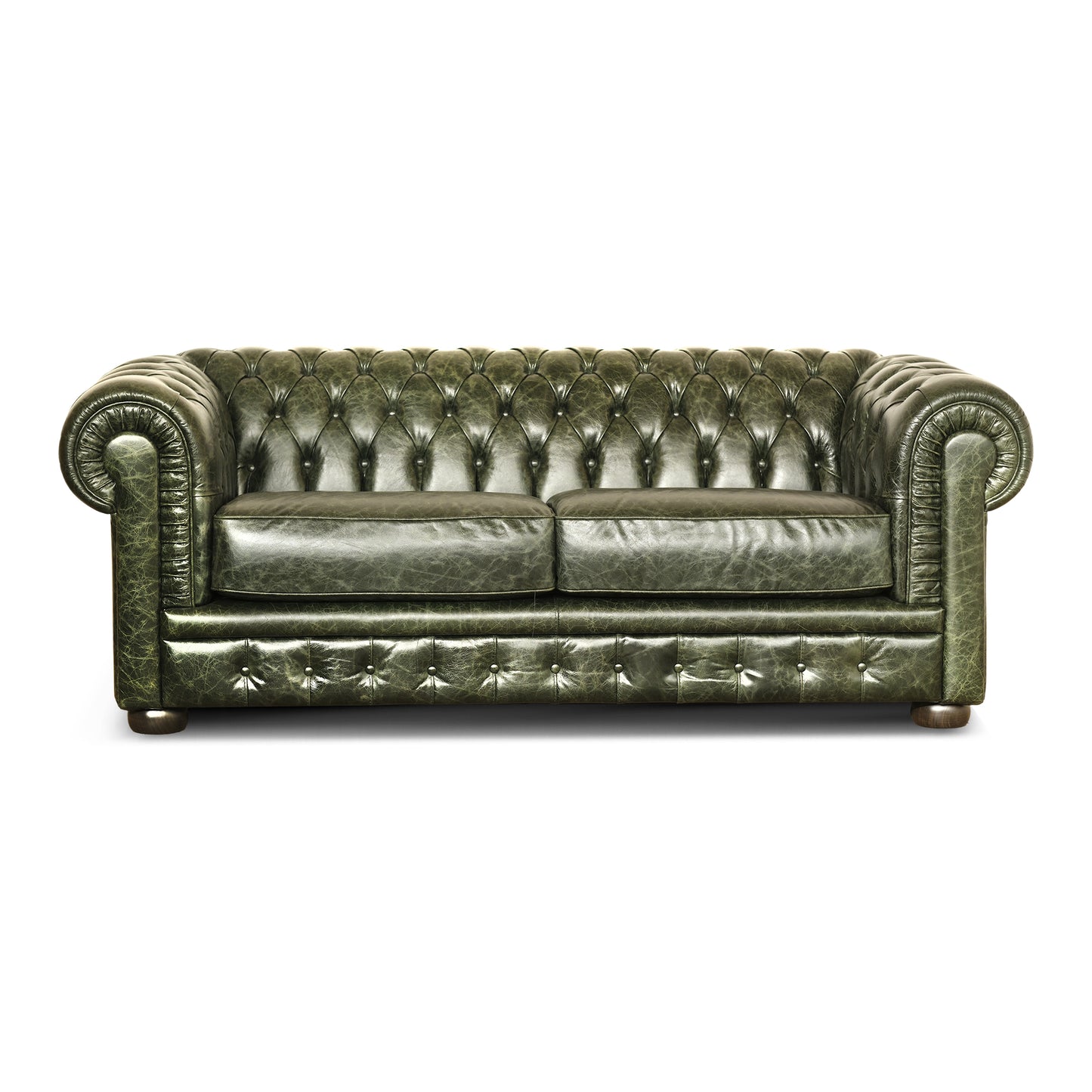 Divano Letto Chesterfield in Pelle Primo Fiore Premium con Rete e Materasso Pieghevole