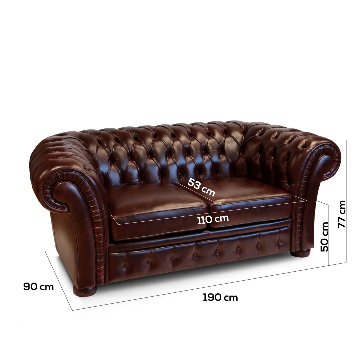 Canapé Chester Gabbiano Cuir Grain Marron Foncé