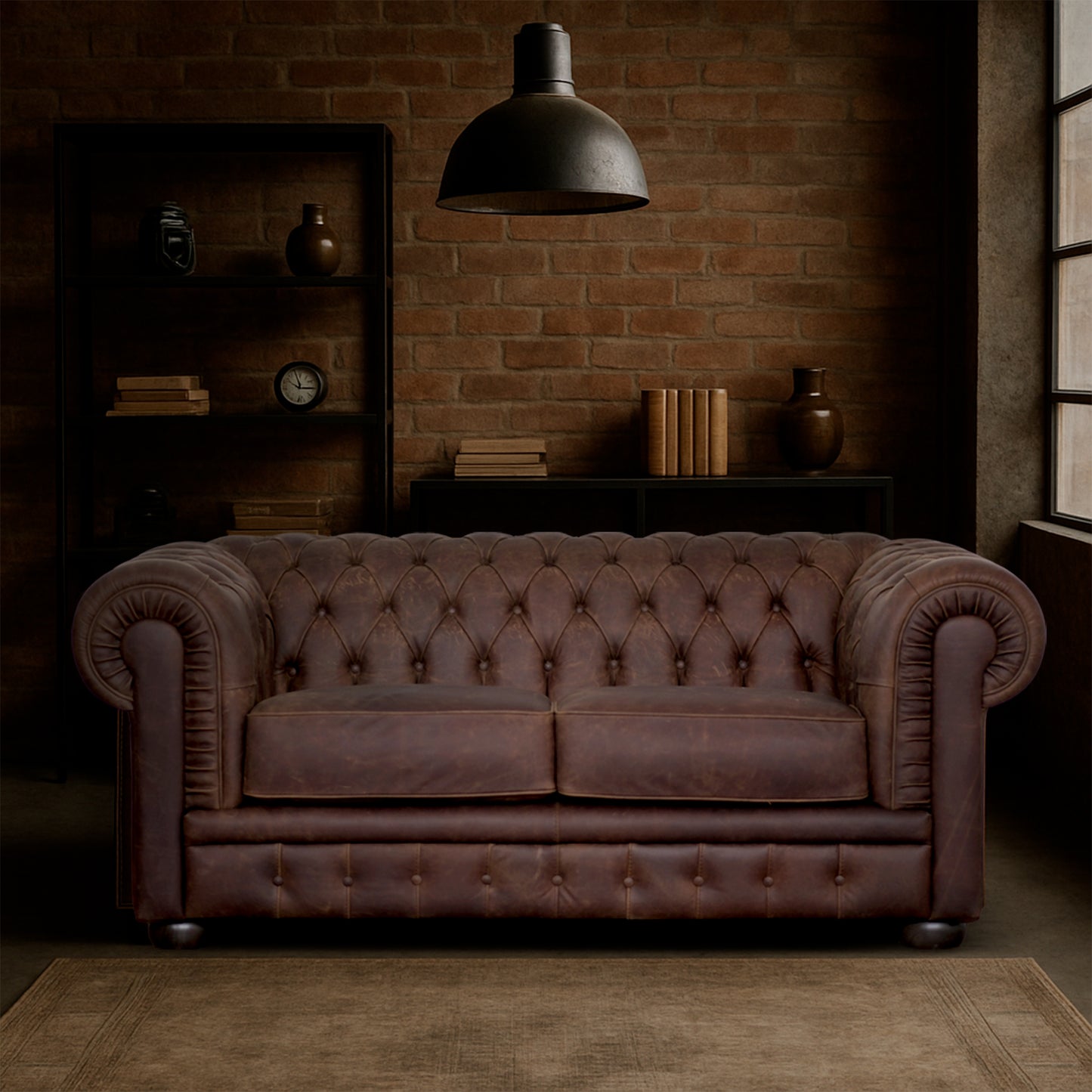 Divano Chester pelle fiore cacao old England