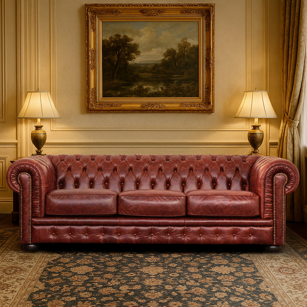 Canapé Chester en Cuir Fleur Cognac