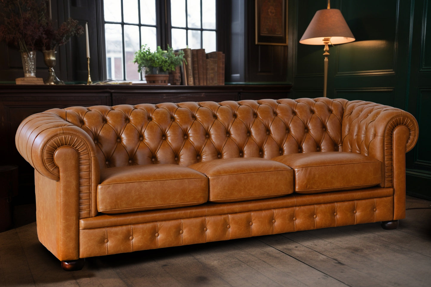 Canapé Chester en Cuir Fleur Cognac