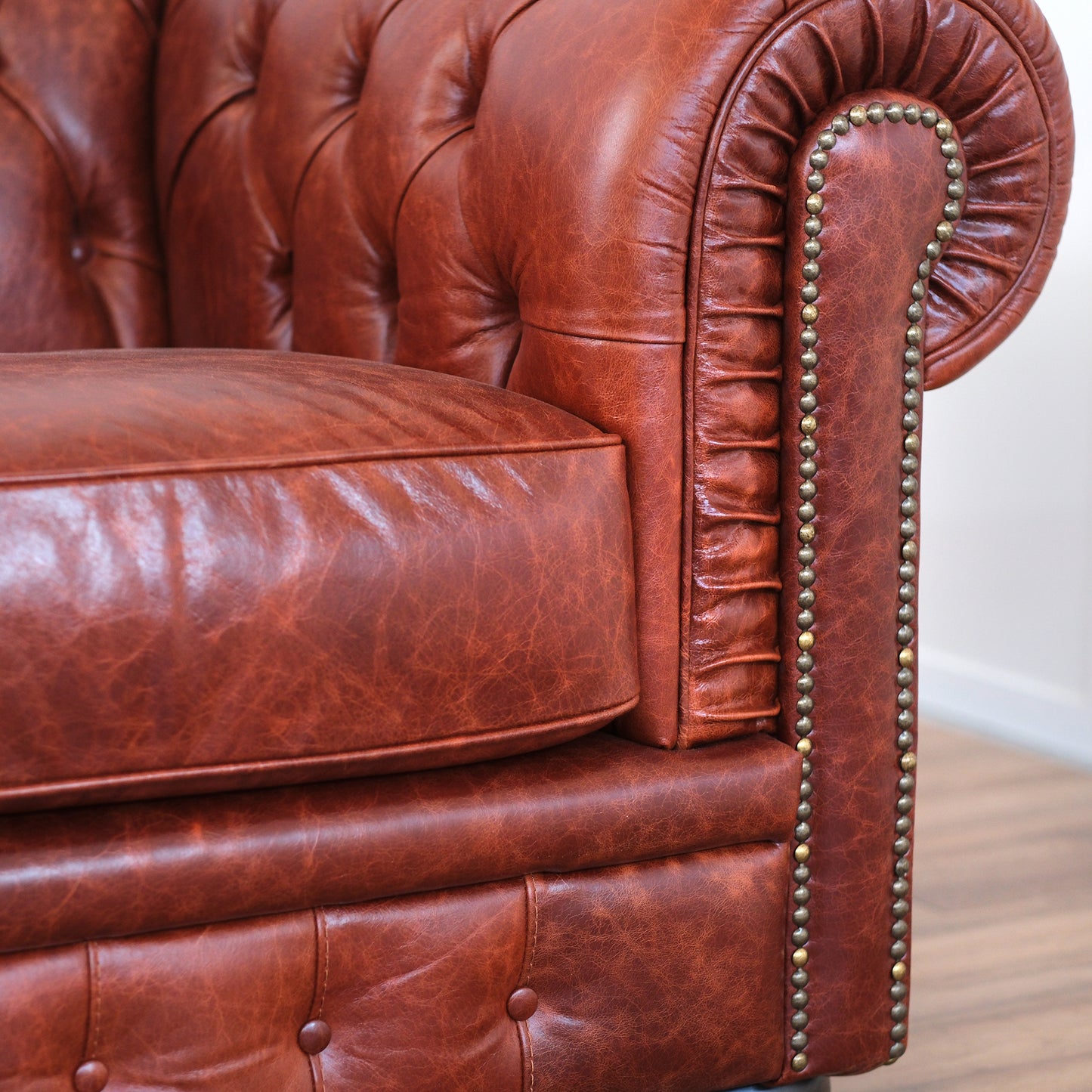 Canapé Chester en Cuir Fleur Cognac