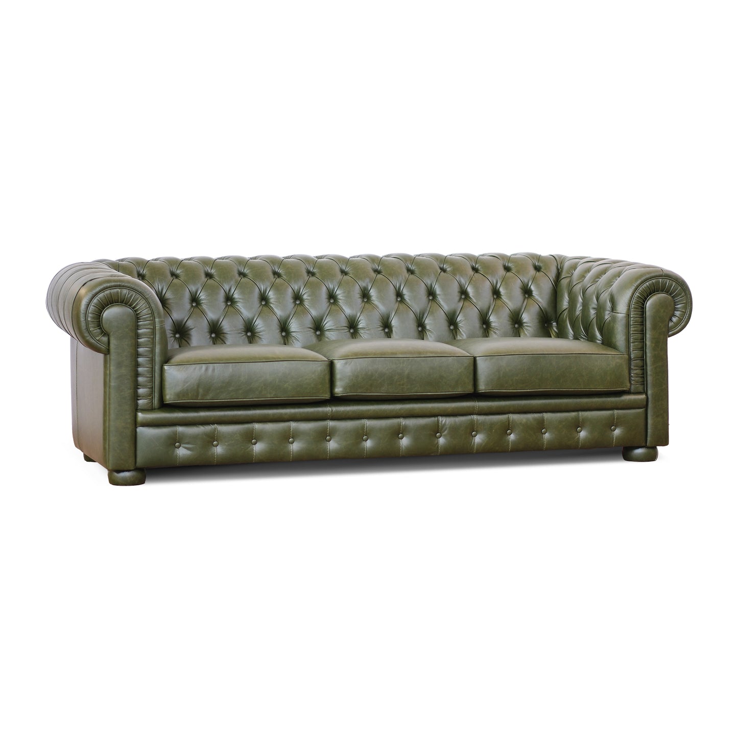 Canapé Chester en cuir vert anglais fleuri
