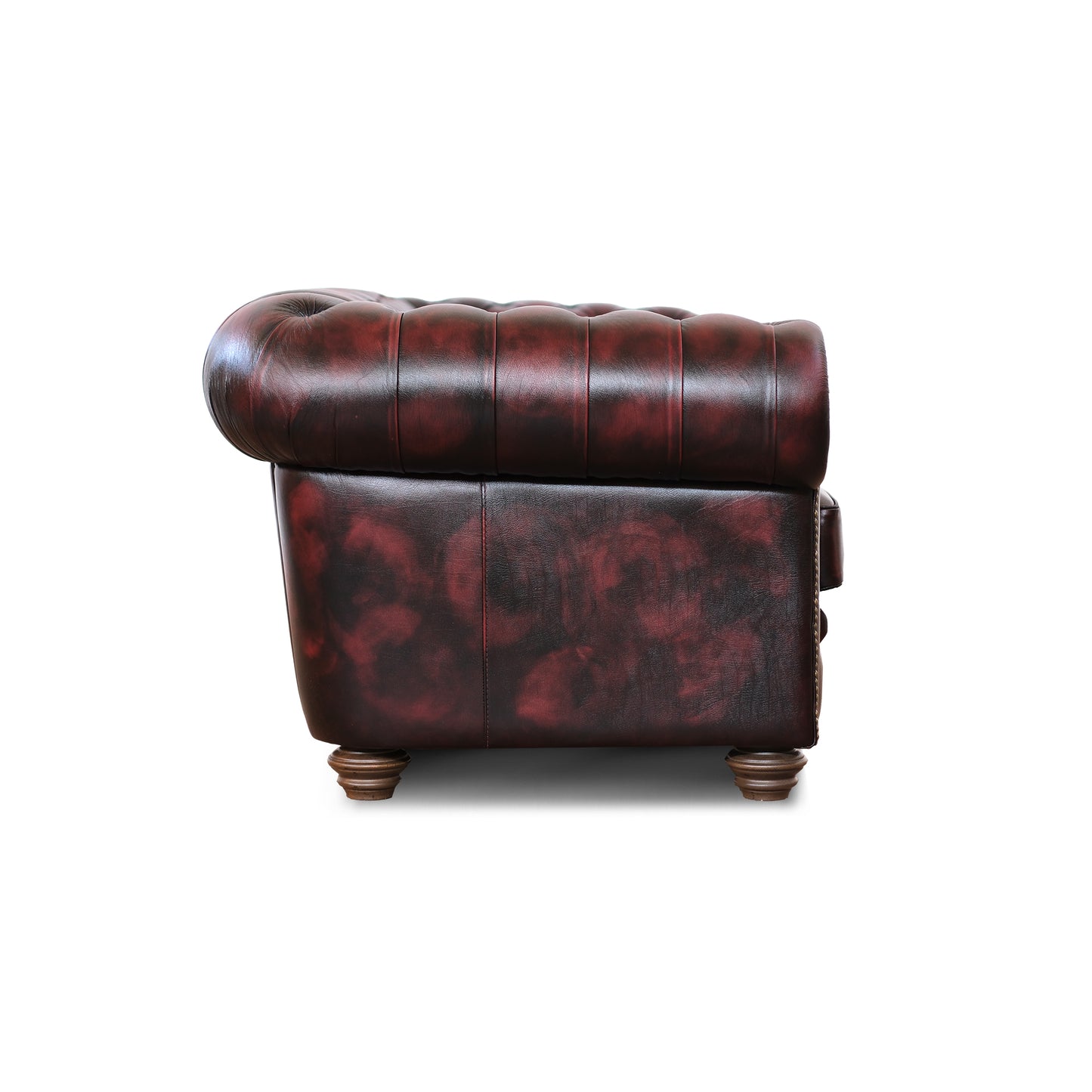 Canapé Chester en cuir pleine fleur bordeaux, style old America, finition main