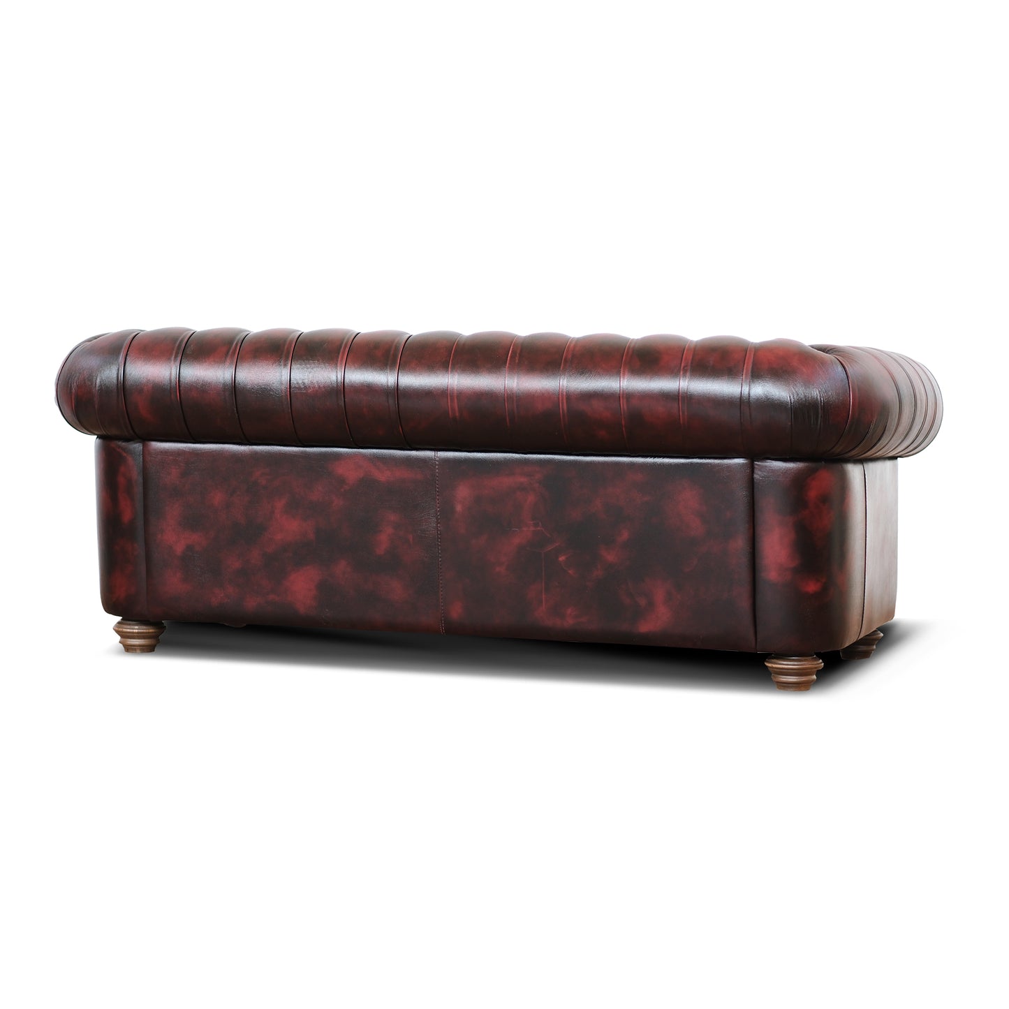 Canapé Chester en cuir pleine fleur bordeaux, style old America, finition main