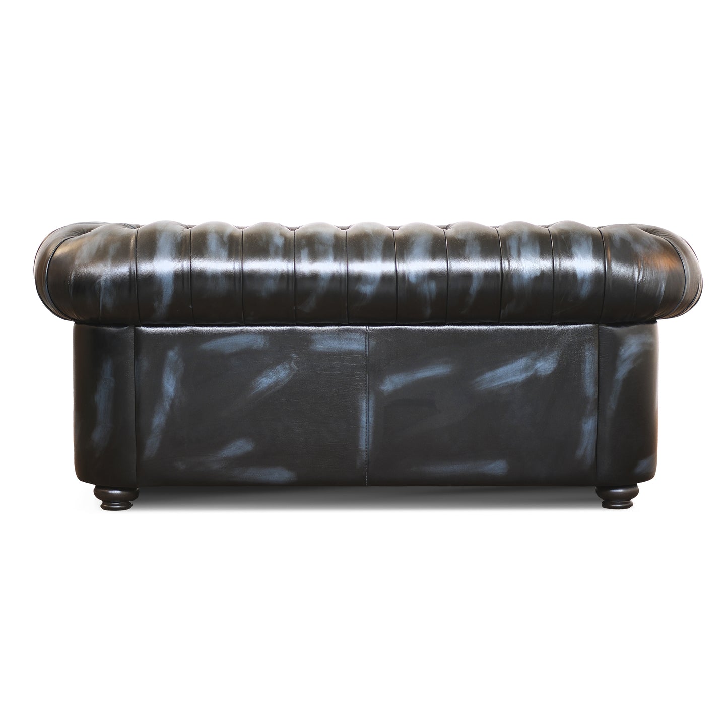 Chester-Sofa aus blauem Narbenleder im alten amerikanischen Stil, handgefertigt