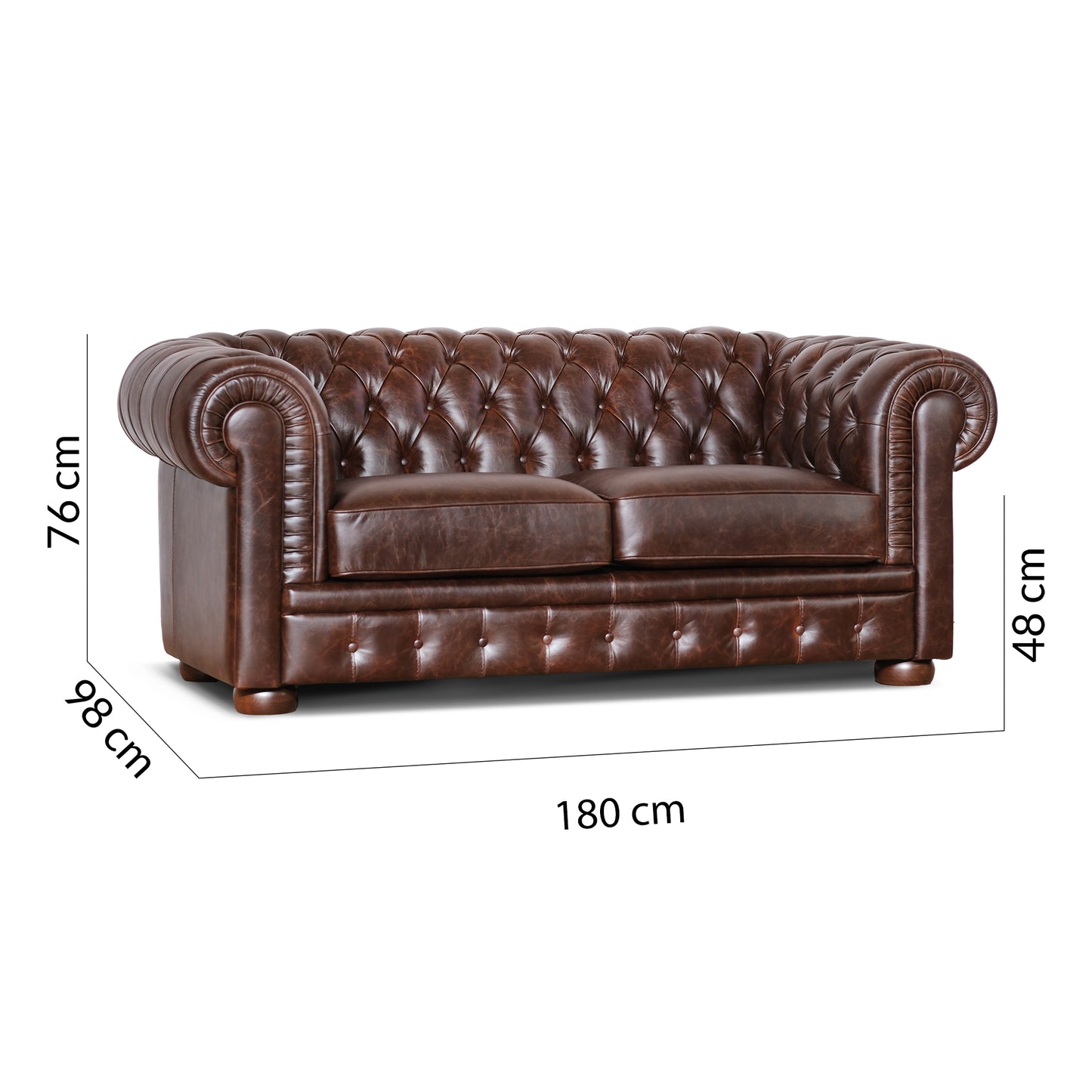 Canapé Chester en cuir pleine fleur marron foncé
