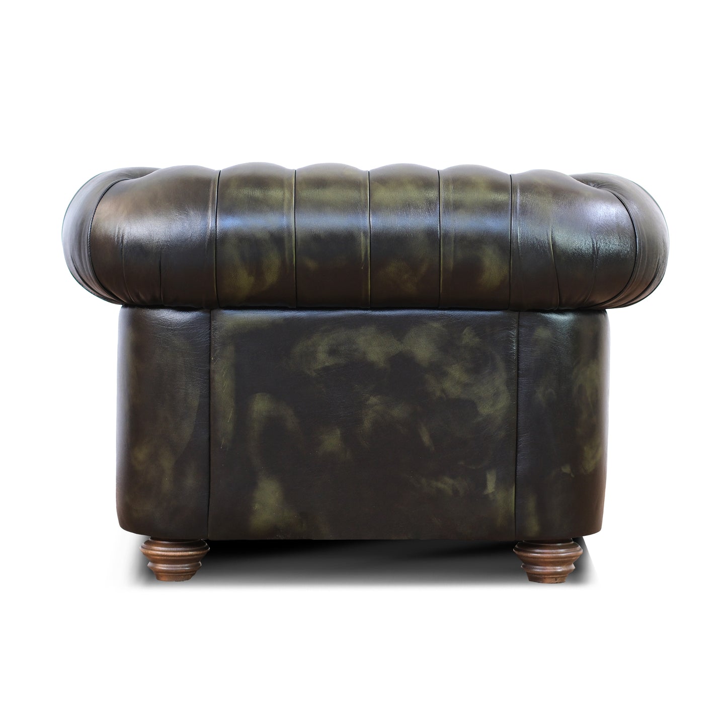 Fauteuil Chester en cuir grainé vert de style Old America, fini à la main