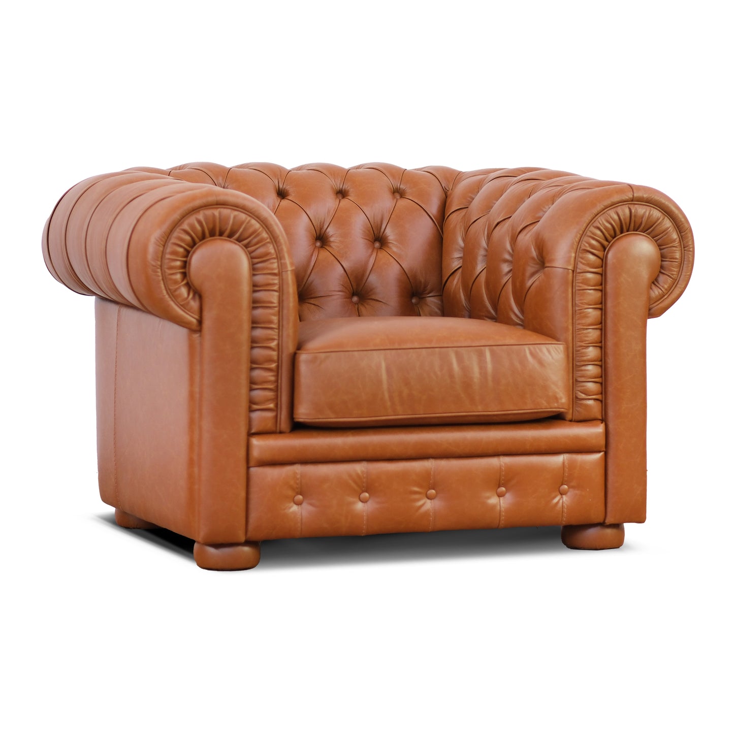 Fauteuil Chester en cuir pleine fleur cognac