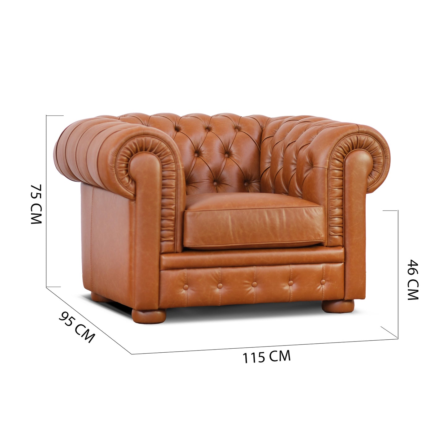Fauteuil Chester en cuir pleine fleur cognac