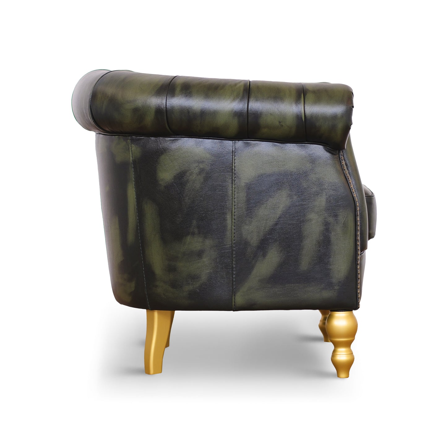 Poltrona Chesterina in pelle verde stile old America rifinita a mano