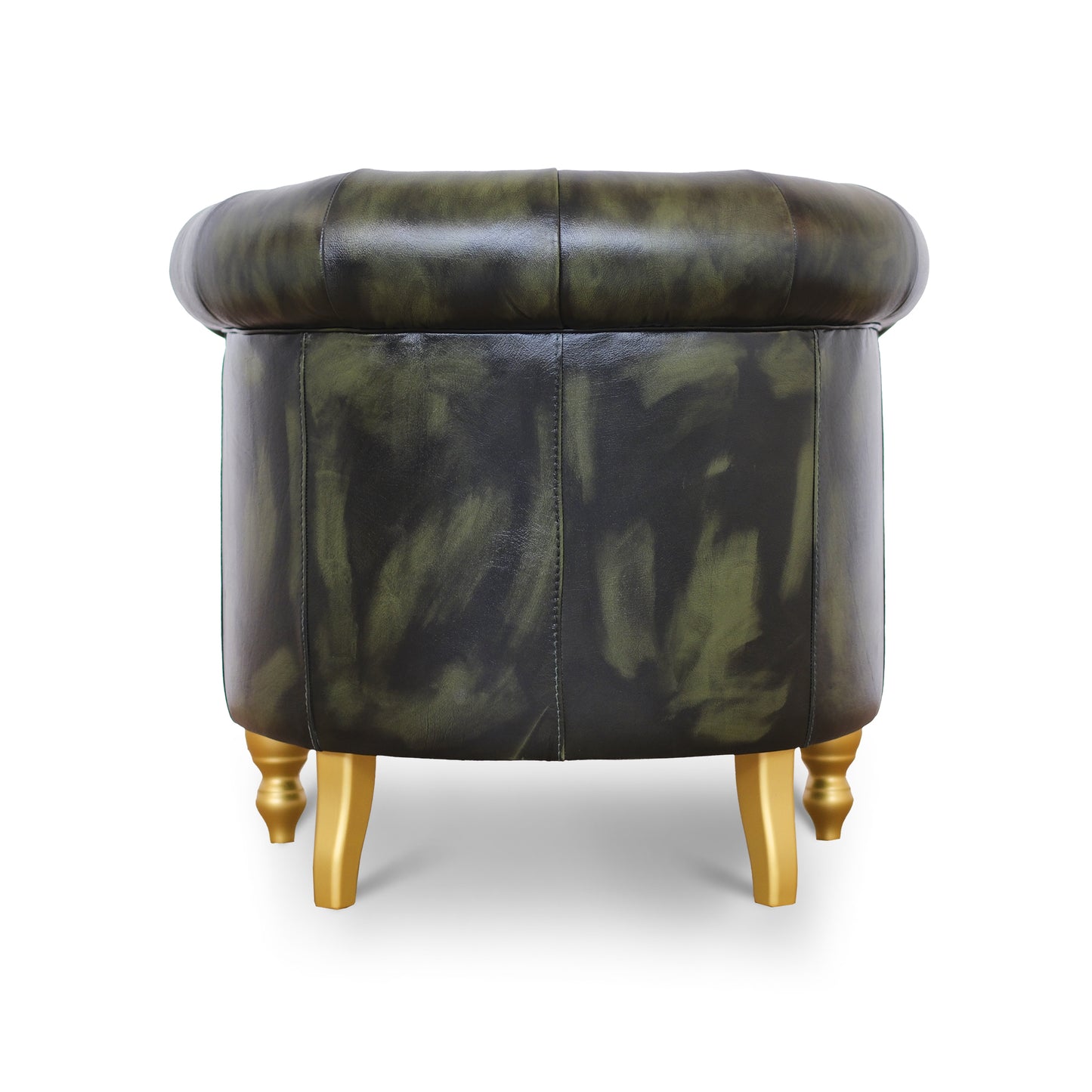 Poltrona Chesterina in pelle verde stile old America rifinita a mano