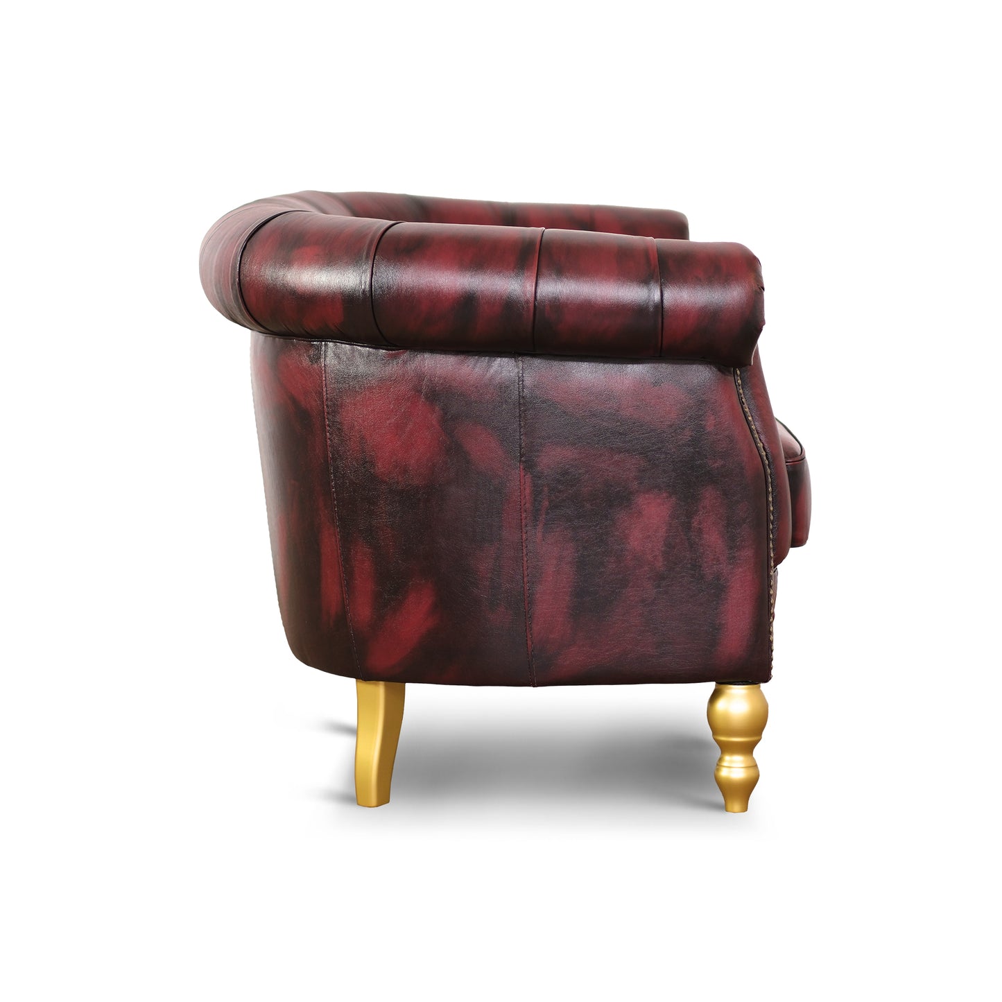 Divano Chesterino in pelle fiore bordeaux stile old America rifinita a mano