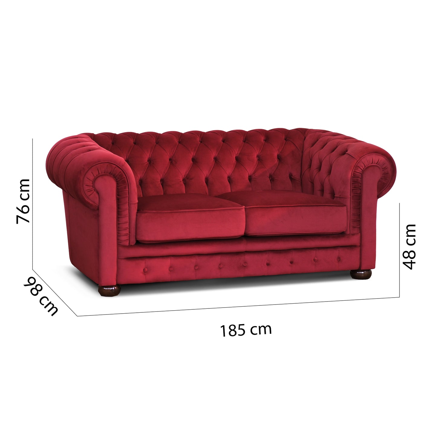 Divano Chester velluto rosso scuro