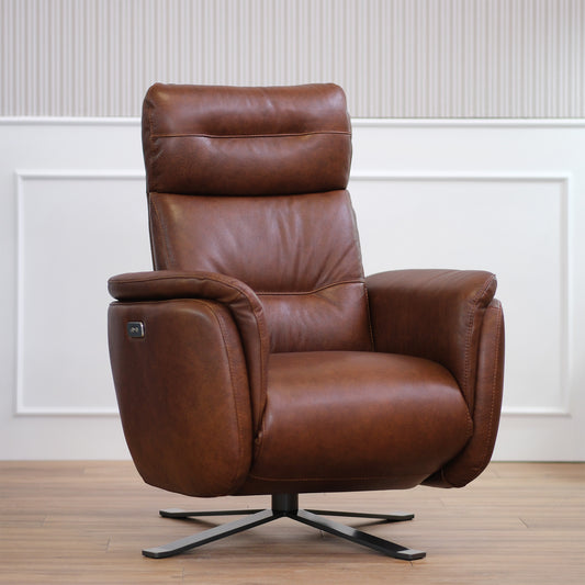 Poltrona relax elettrica girevole Costanza pelle fiore brandy