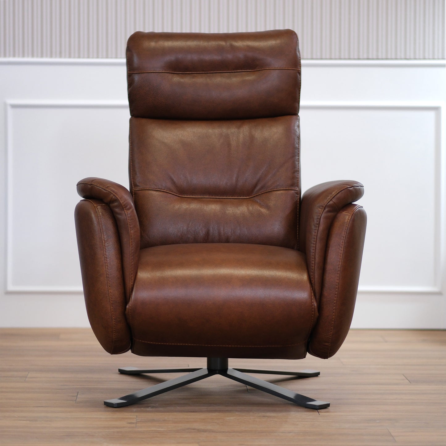 Poltrona relax elettrica girevole Costanza pelle fiore brandy