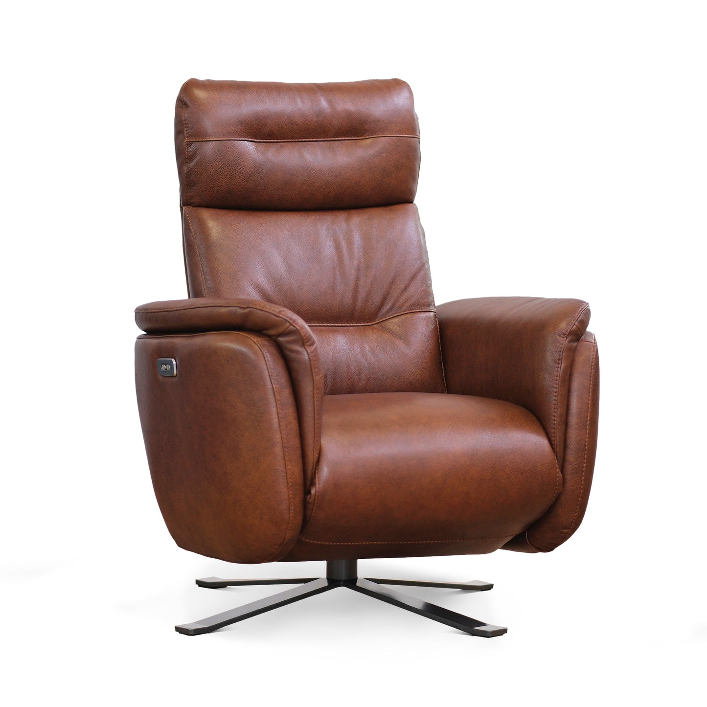 Poltrona relax elettrica girevole Costanza pelle fiore brandy