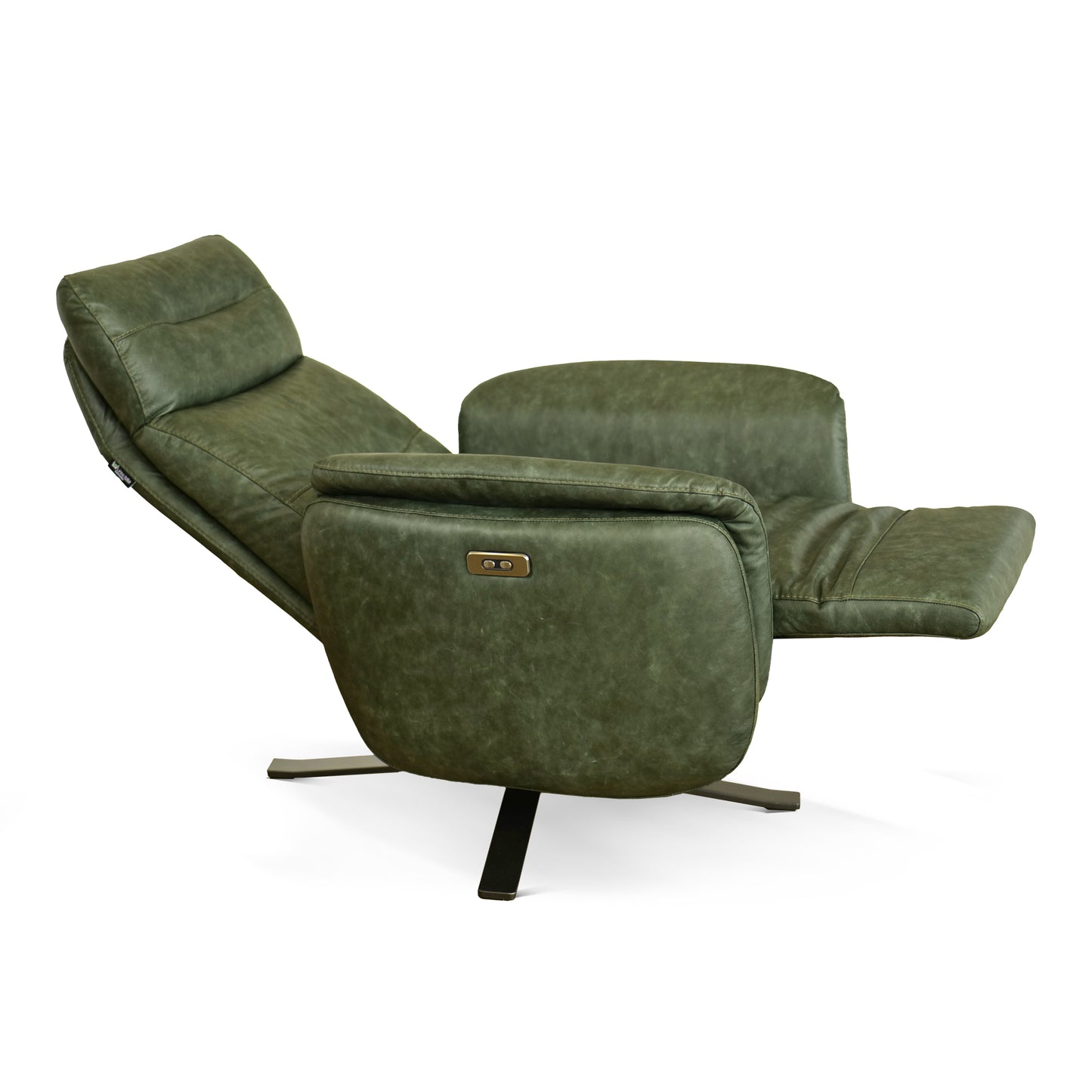 Fauteuil de relaxation électrique pivotant Costanza en cuir pleine fleur brandy