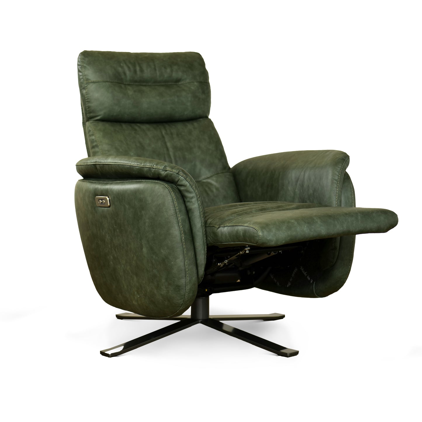 Fauteuil de relaxation électrique pivotant Costanza en cuir pleine fleur brandy