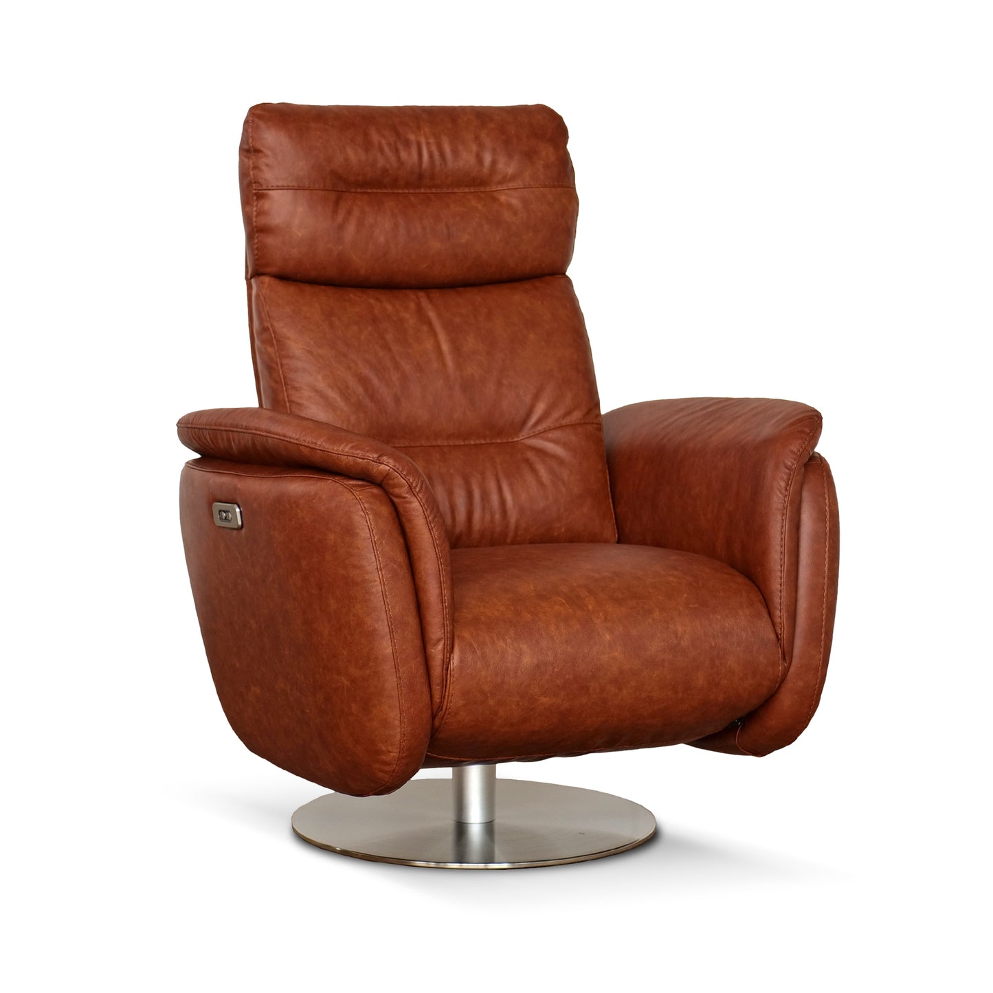 Fauteuil de relaxation électrique pivotant Costanza en cuir pleine fleur brandy