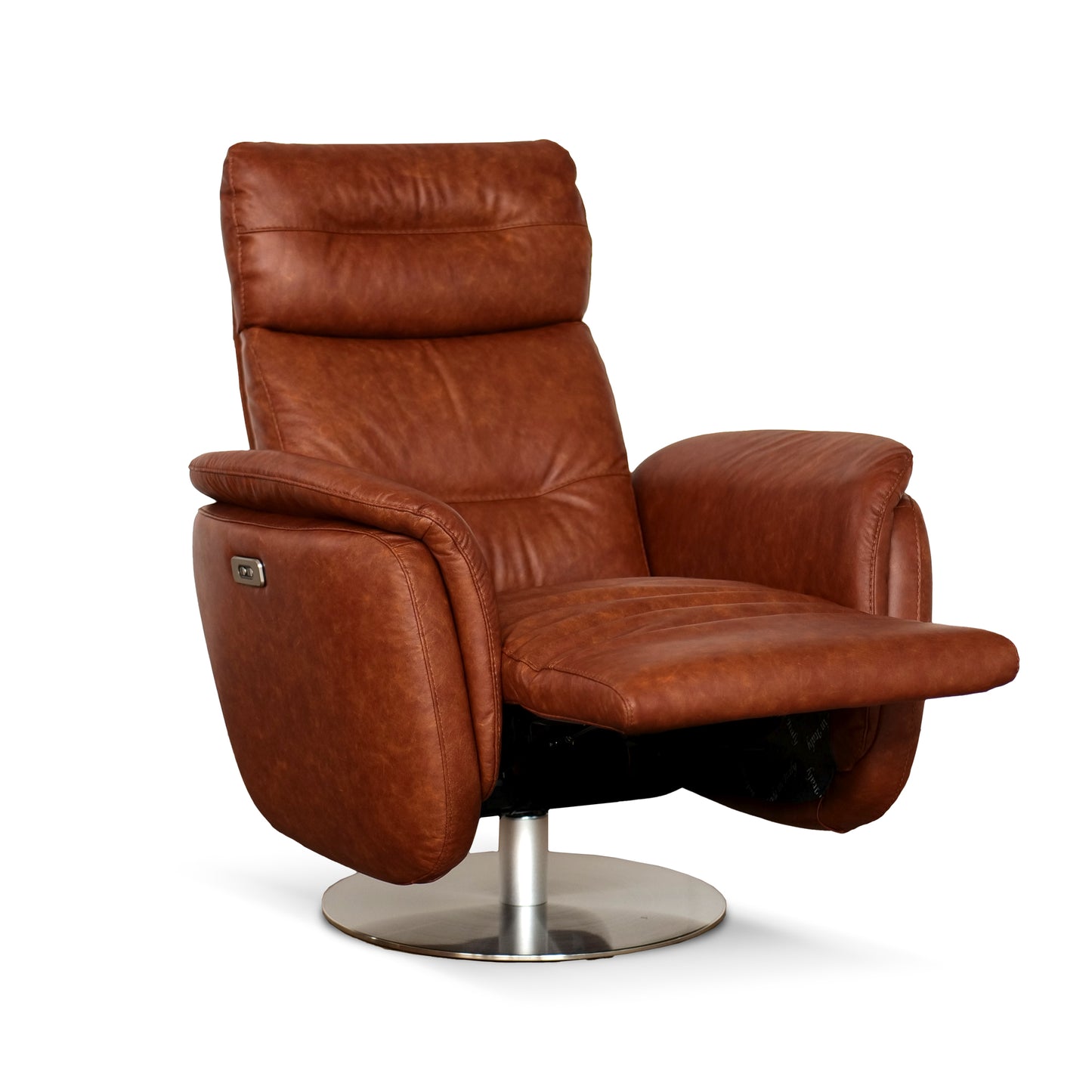 Fauteuil de relaxation électrique pivotant Costanza en cuir pleine fleur brandy