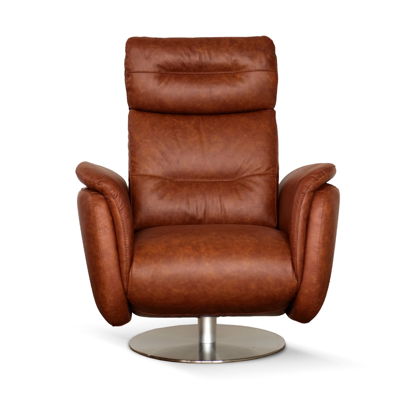 Fauteuil de relaxation électrique pivotant Costanza en cuir pleine fleur brandy