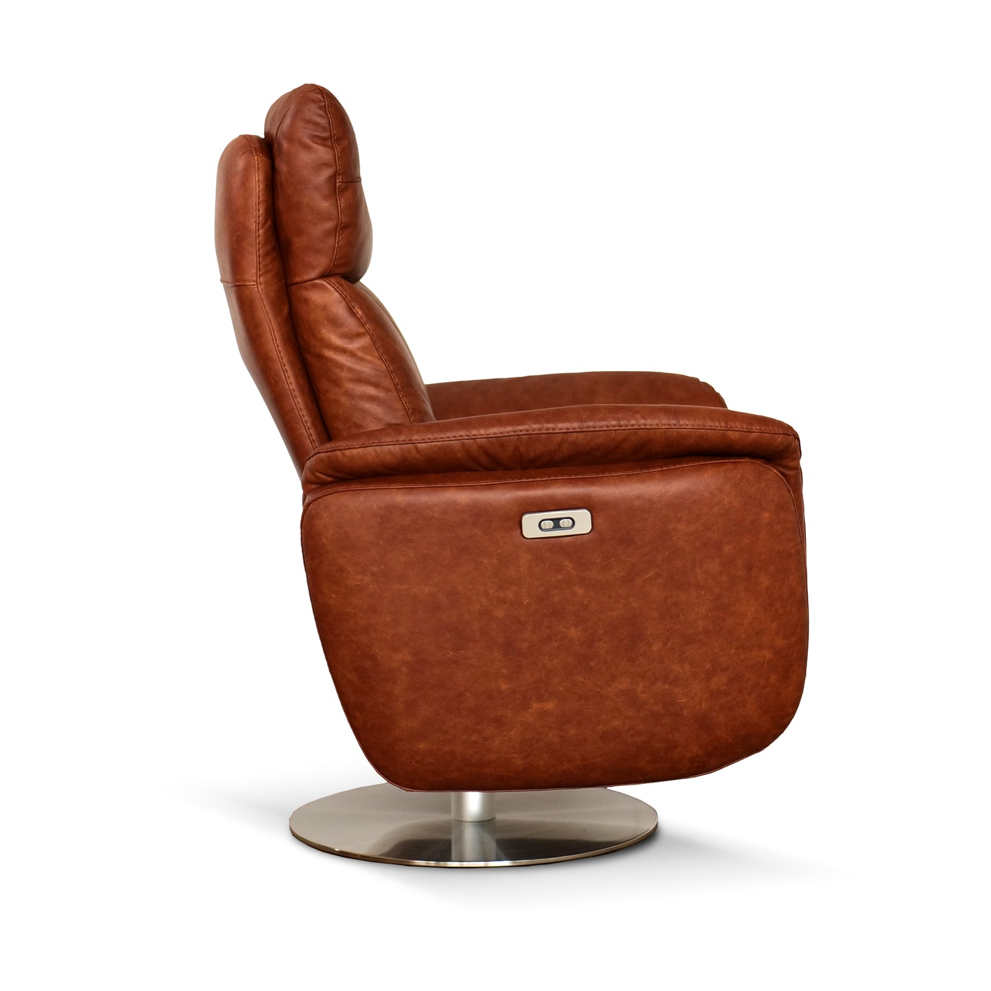 Fauteuil de relaxation électrique pivotant Costanza en cuir pleine fleur brandy