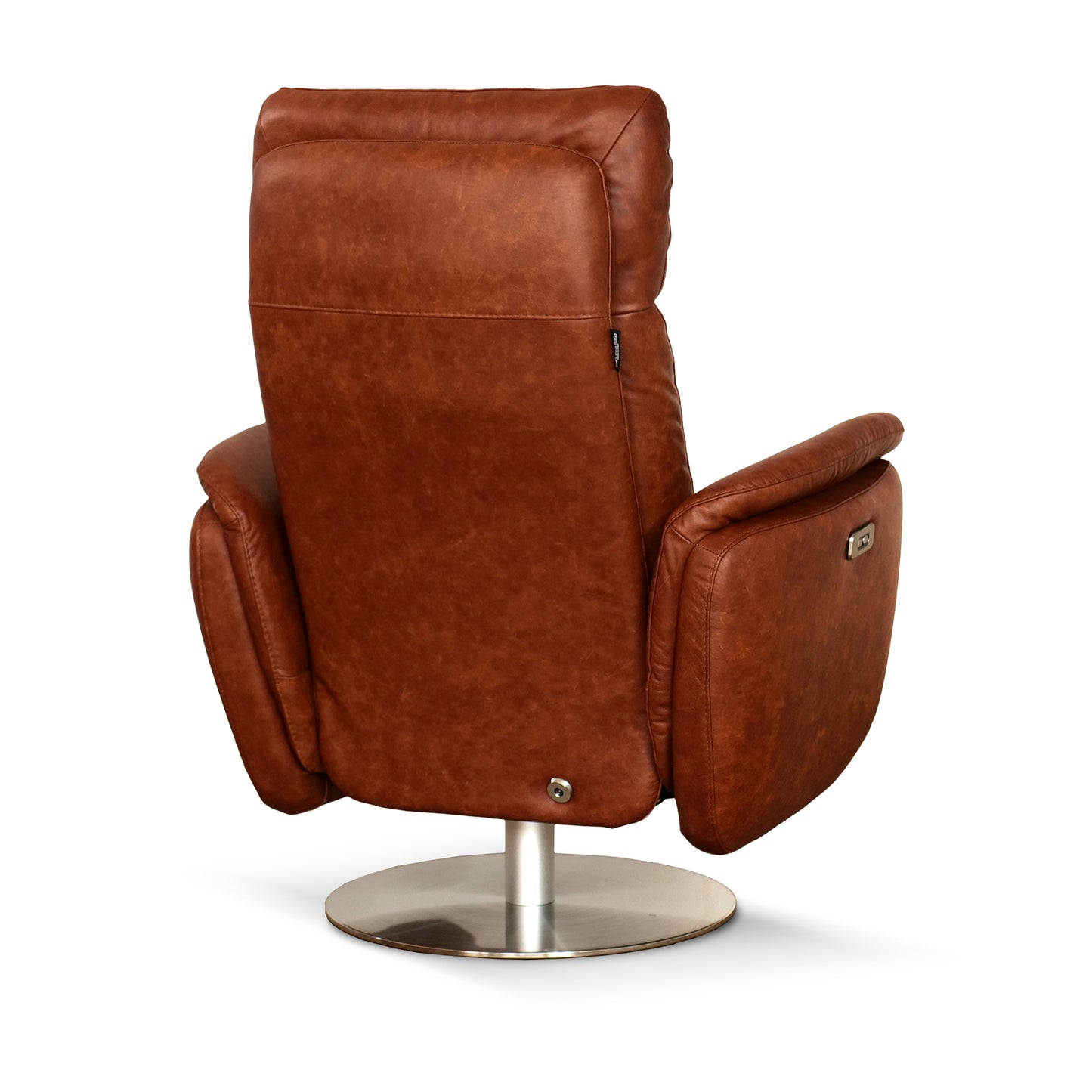 Fauteuil de relaxation électrique pivotant Costanza en cuir pleine fleur brandy