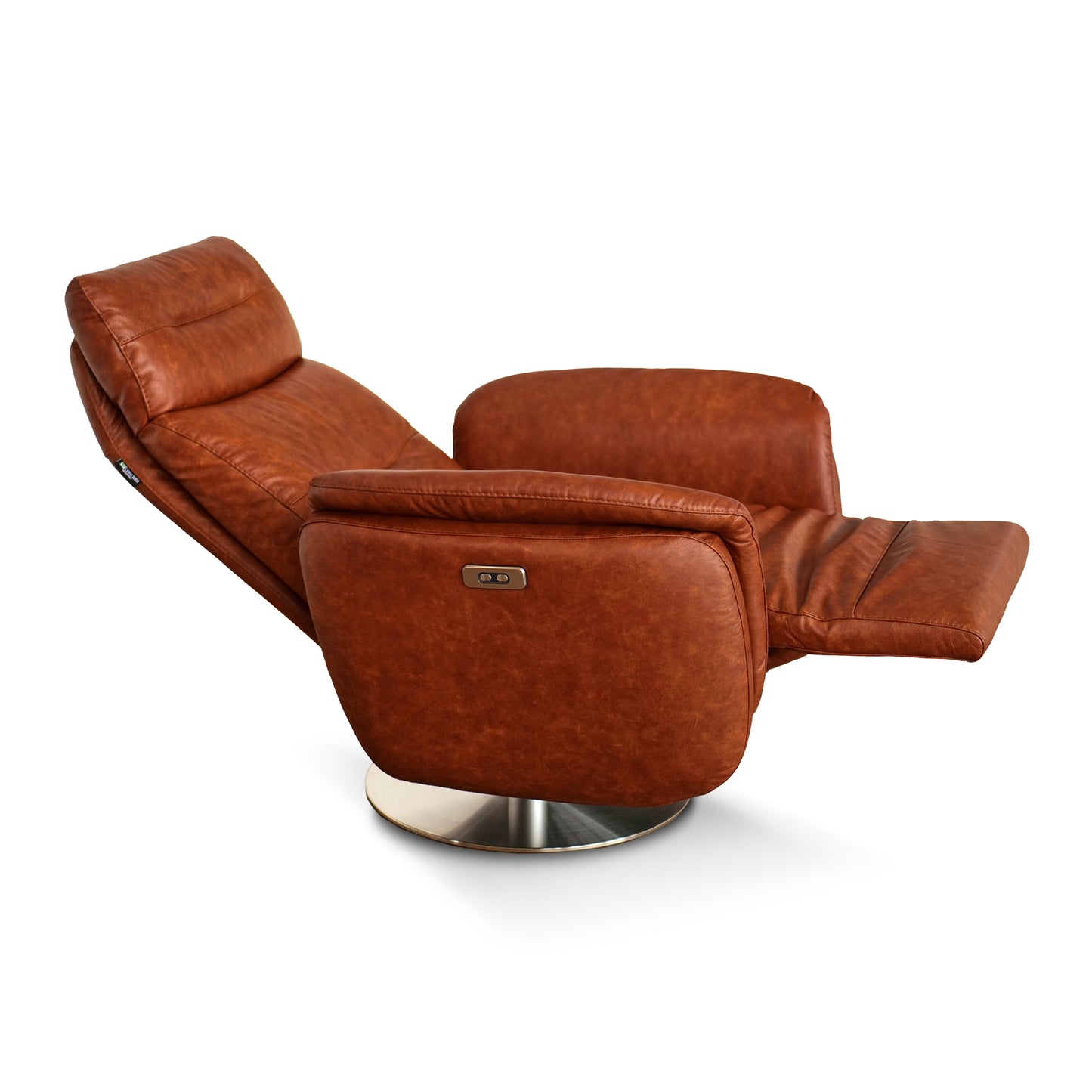 Fauteuil de relaxation électrique pivotant Costanza en cuir pleine fleur brandy