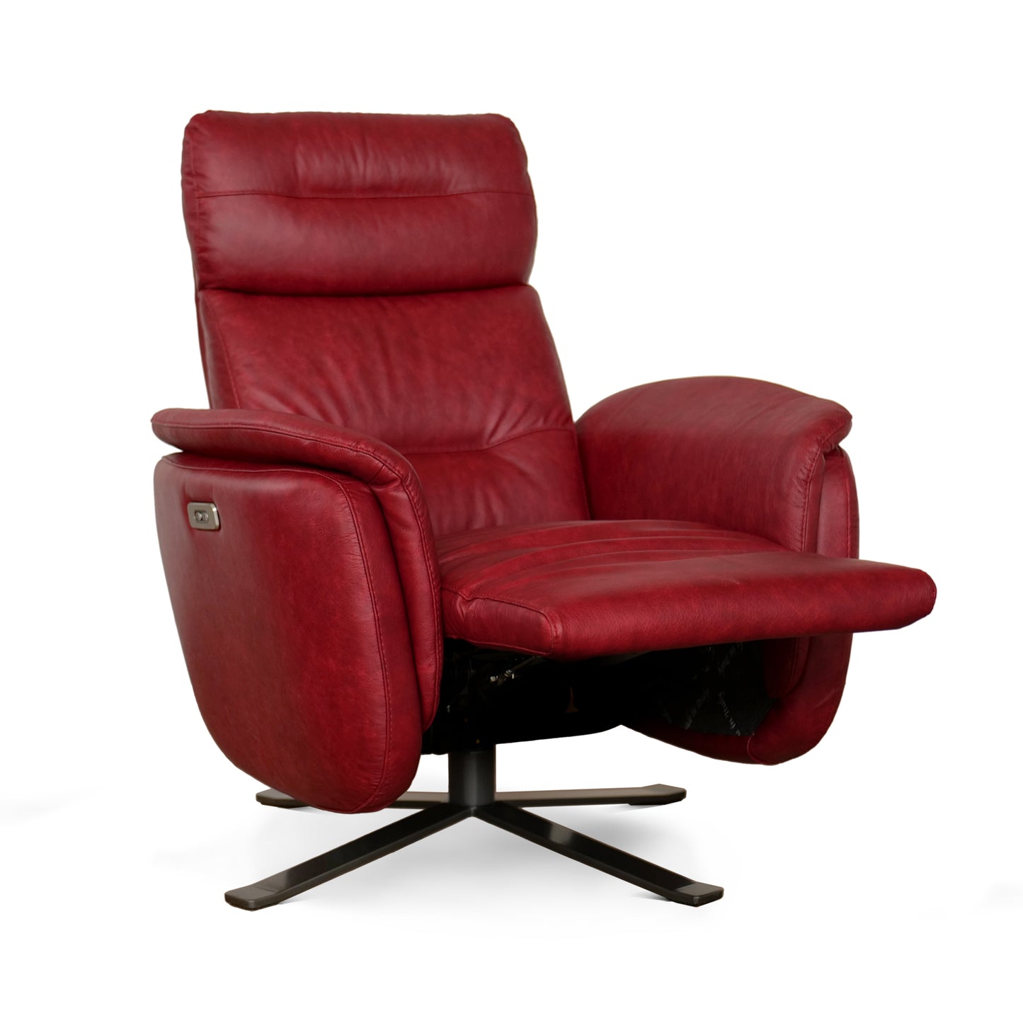 Fauteuil de relaxation électrique pivotant Costanza en cuir pleine fleur brandy