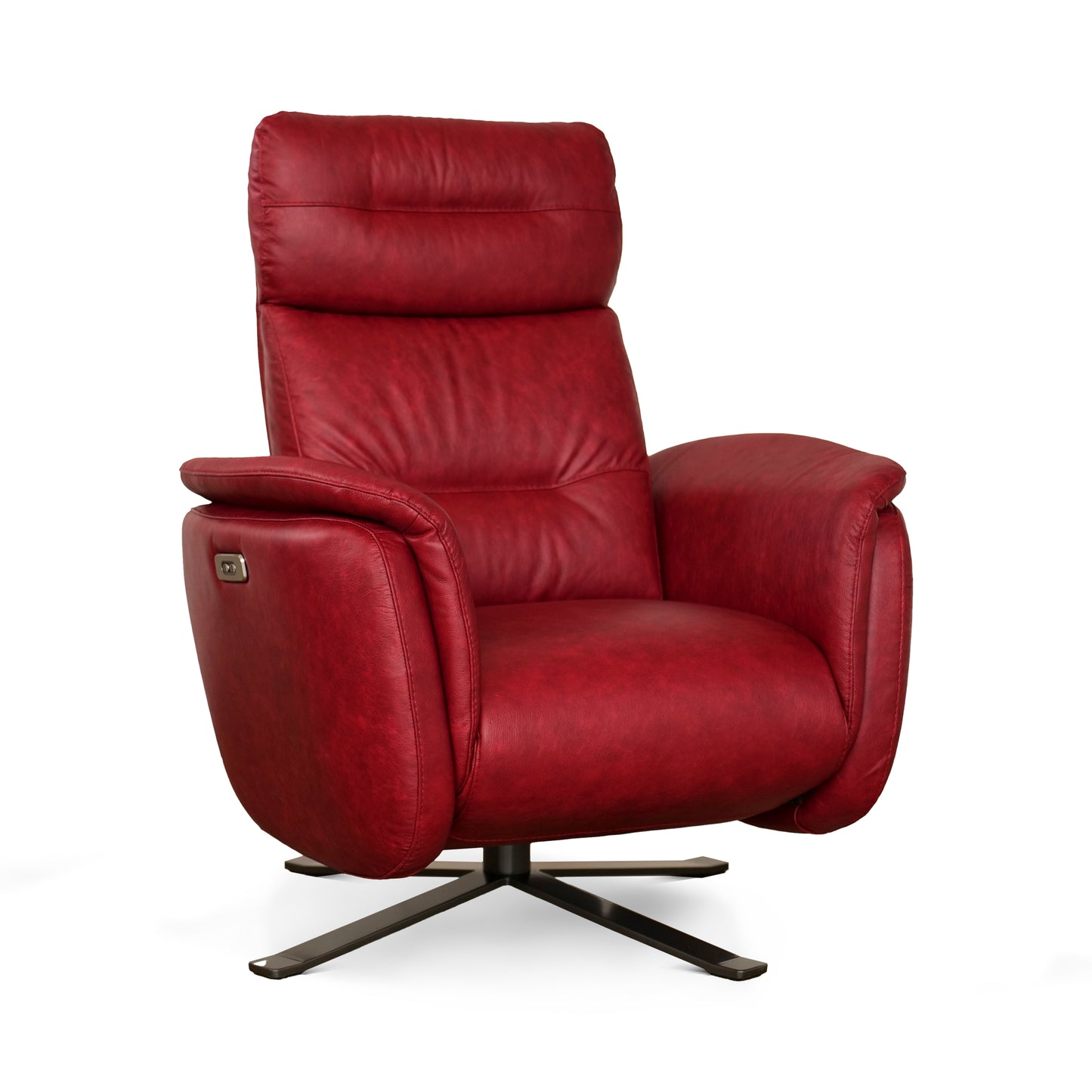 Fauteuil de relaxation électrique pivotant Costanza en cuir pleine fleur brandy