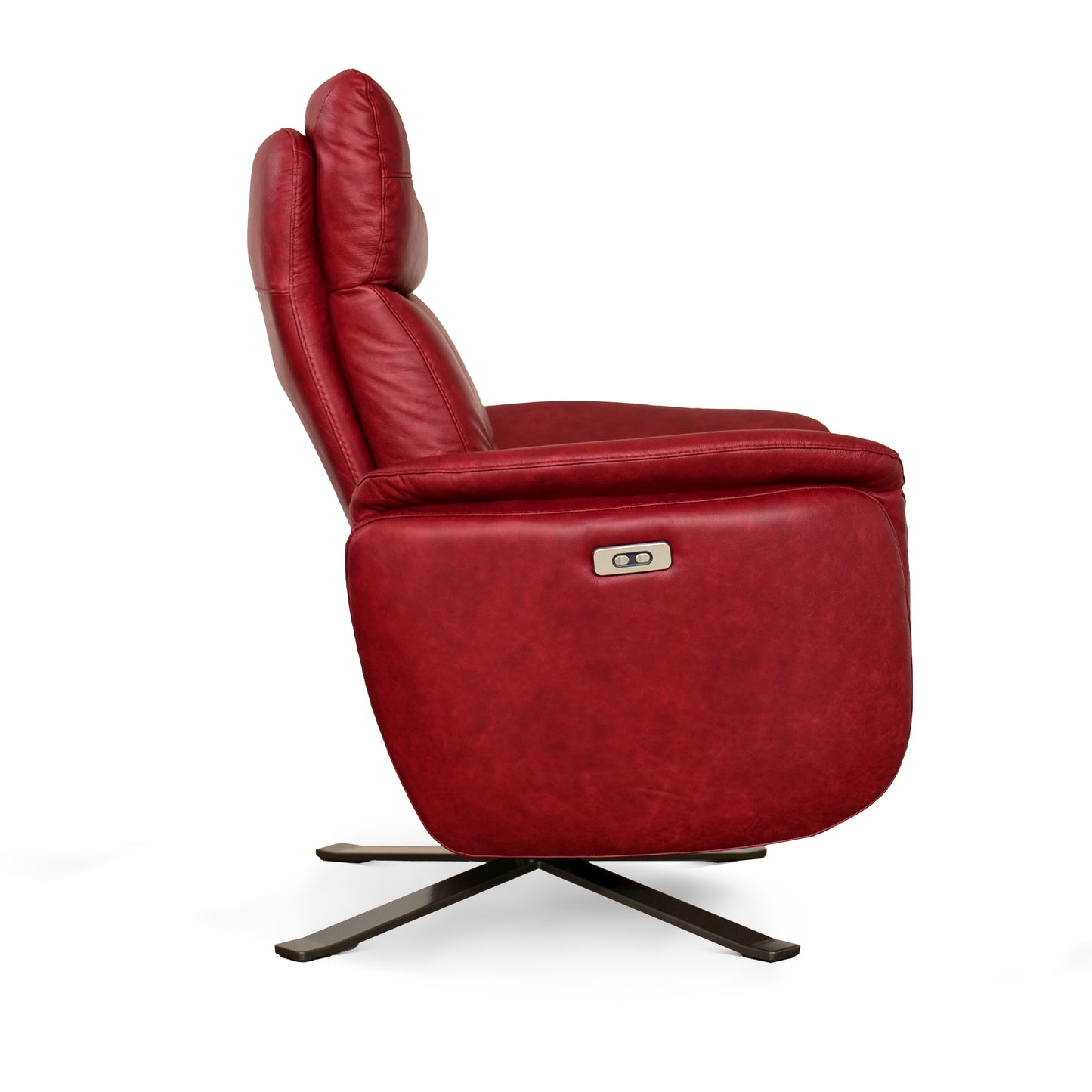 Fauteuil de relaxation électrique pivotant Costanza en cuir pleine fleur brandy