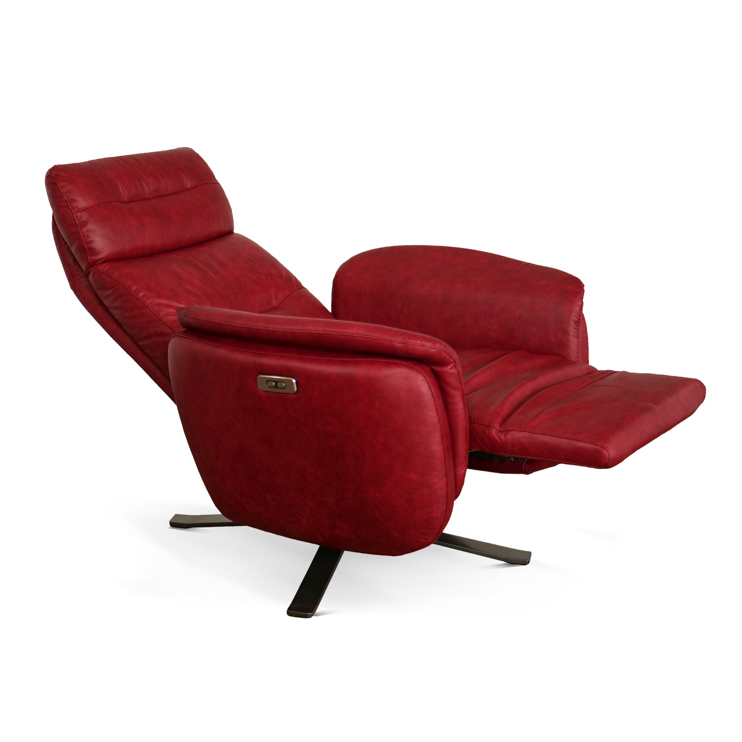 Fauteuil de relaxation électrique pivotant Costanza en cuir pleine fleur brandy