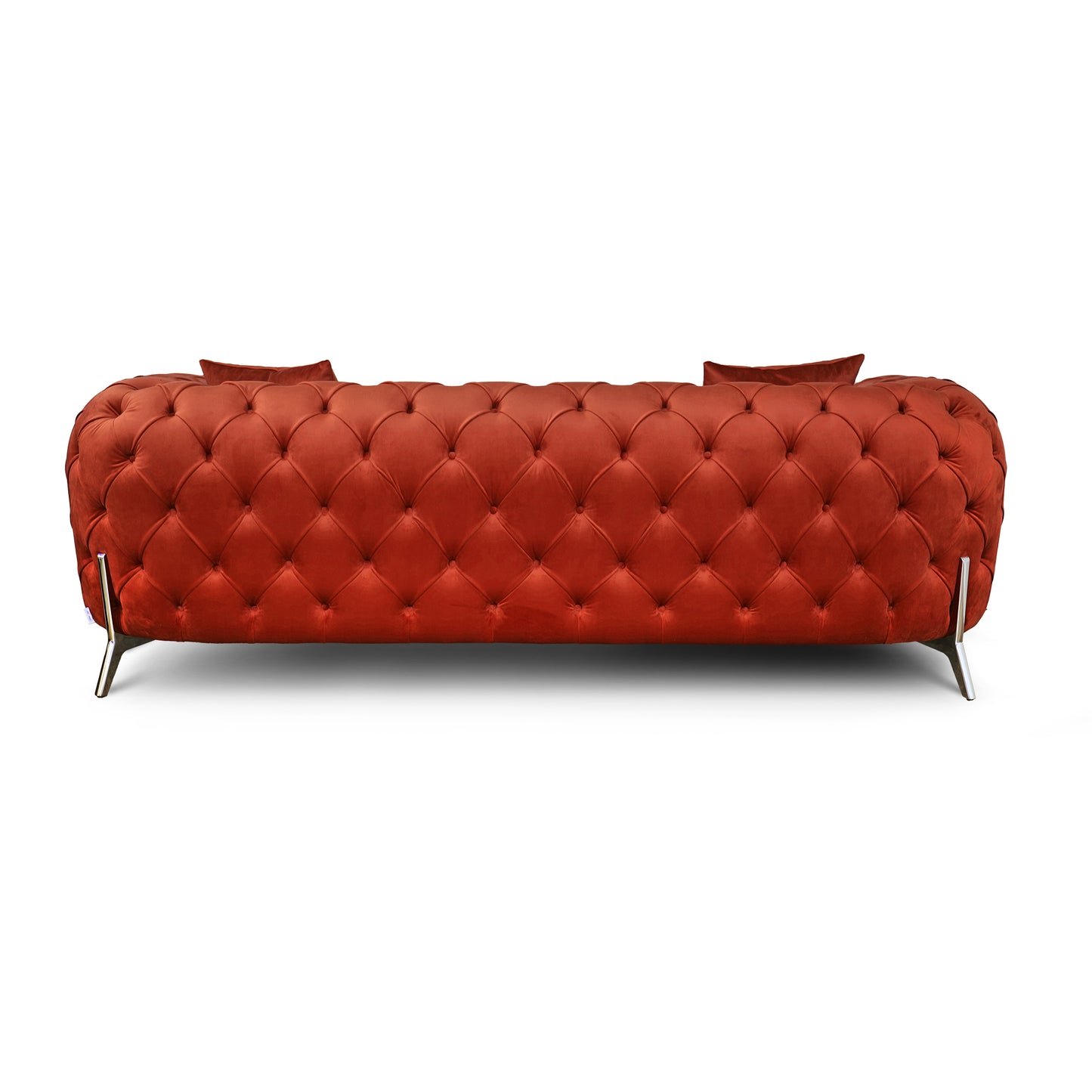 Itaca Sofa Samt Pfauenblau Capitonné Stahlfüße Silber
