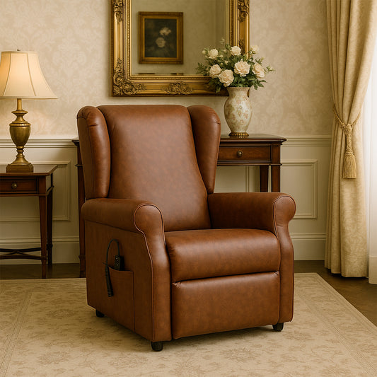 Poltrona relax elettrica Ilde in pelle fiore brandy