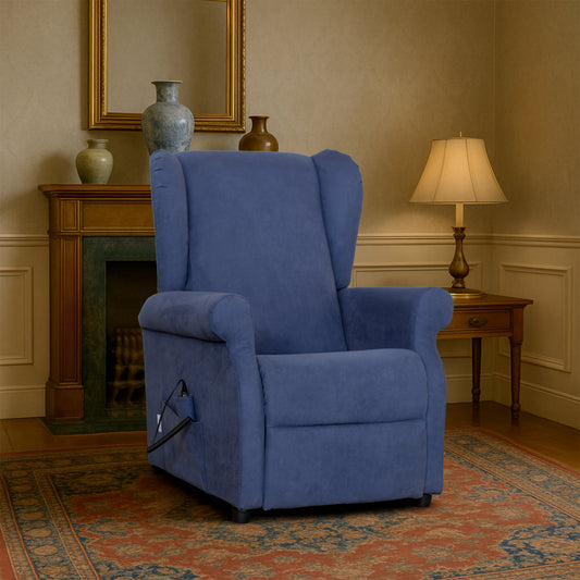 Poltrona relax elettrica Ilde in tessuto blu idrorepellente