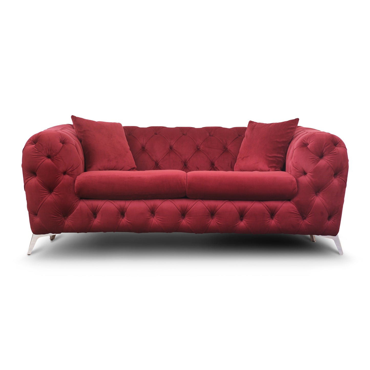 Itaca Sofa dunkelrot Samt Capitonné Stahlfüße silber