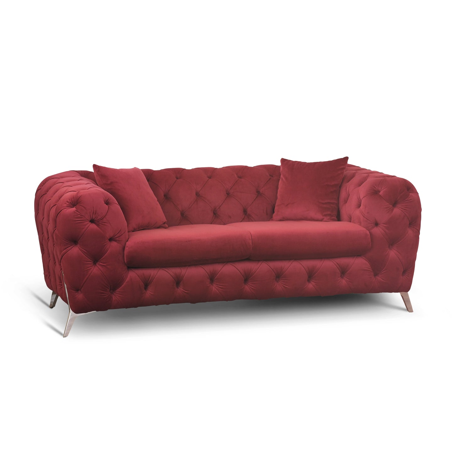 Itaca Sofa dunkelrot Samt Capitonné Stahlfüße silber