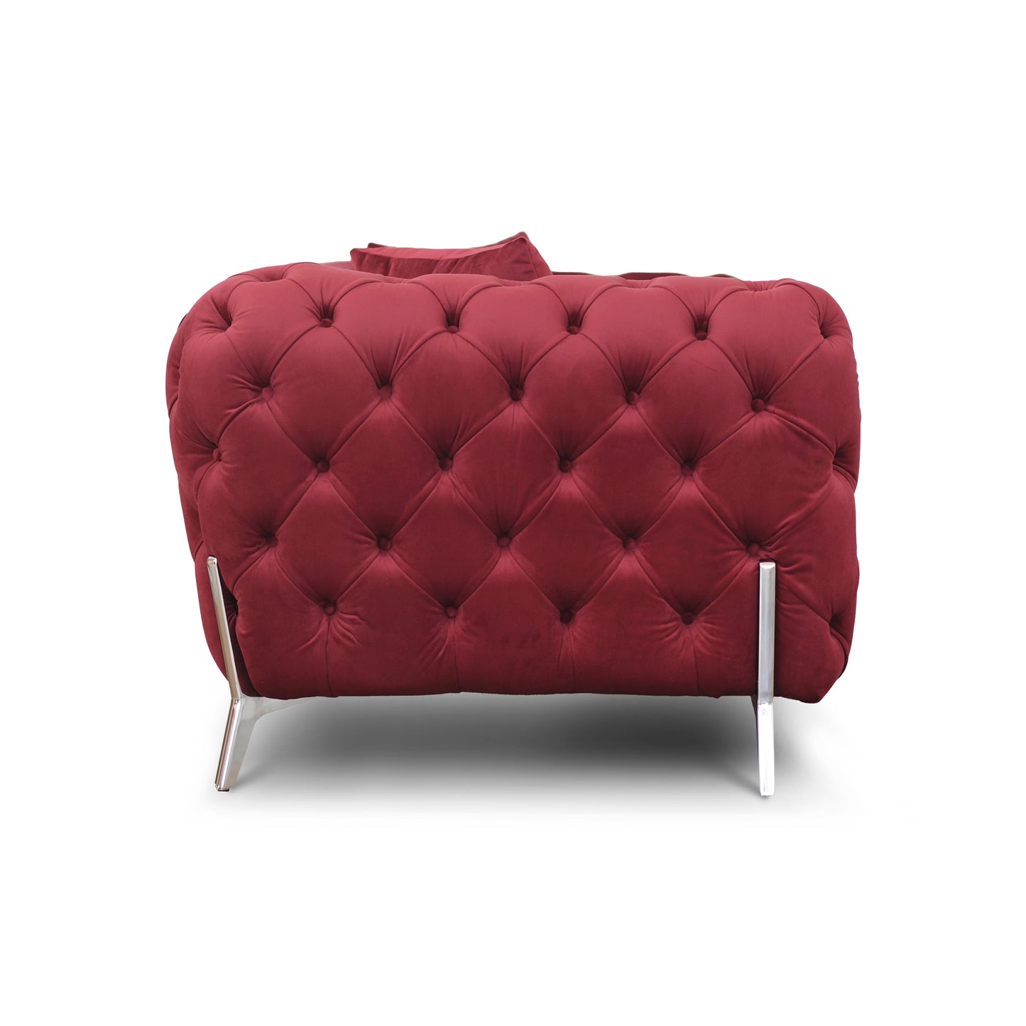 Itaca Sofa dunkelrot Samt Capitonné Stahlfüße silber