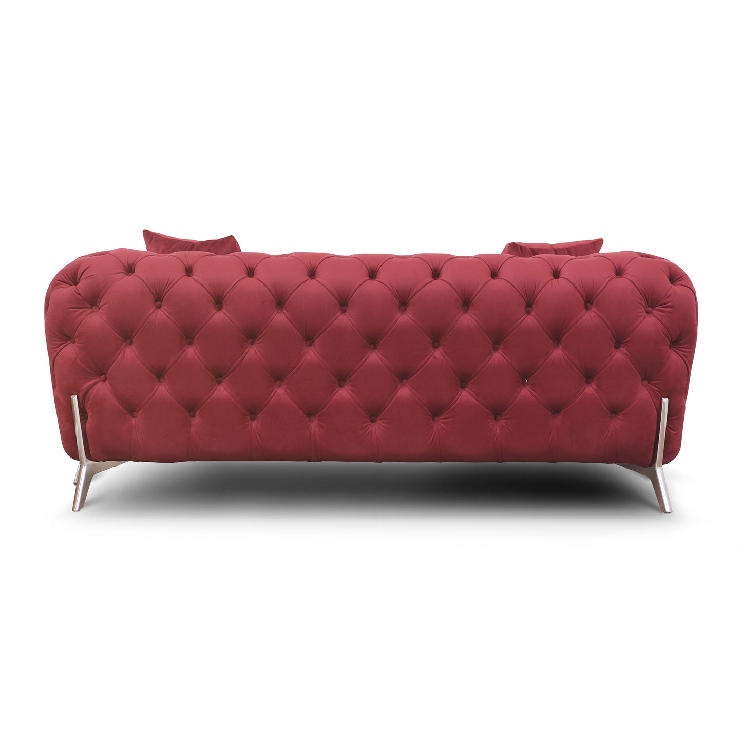 Itaca Sofa dunkelrot Samt Capitonné Stahlfüße silber