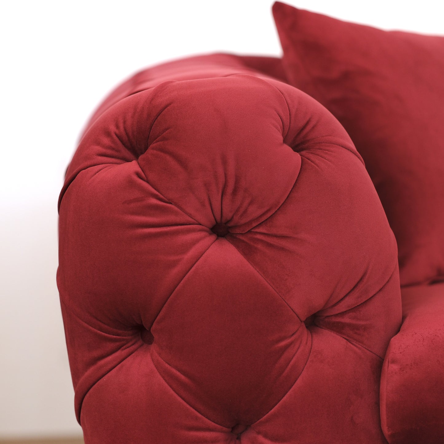 Itaca Sofa dunkelrot Samt Capitonné Stahlfüße silber