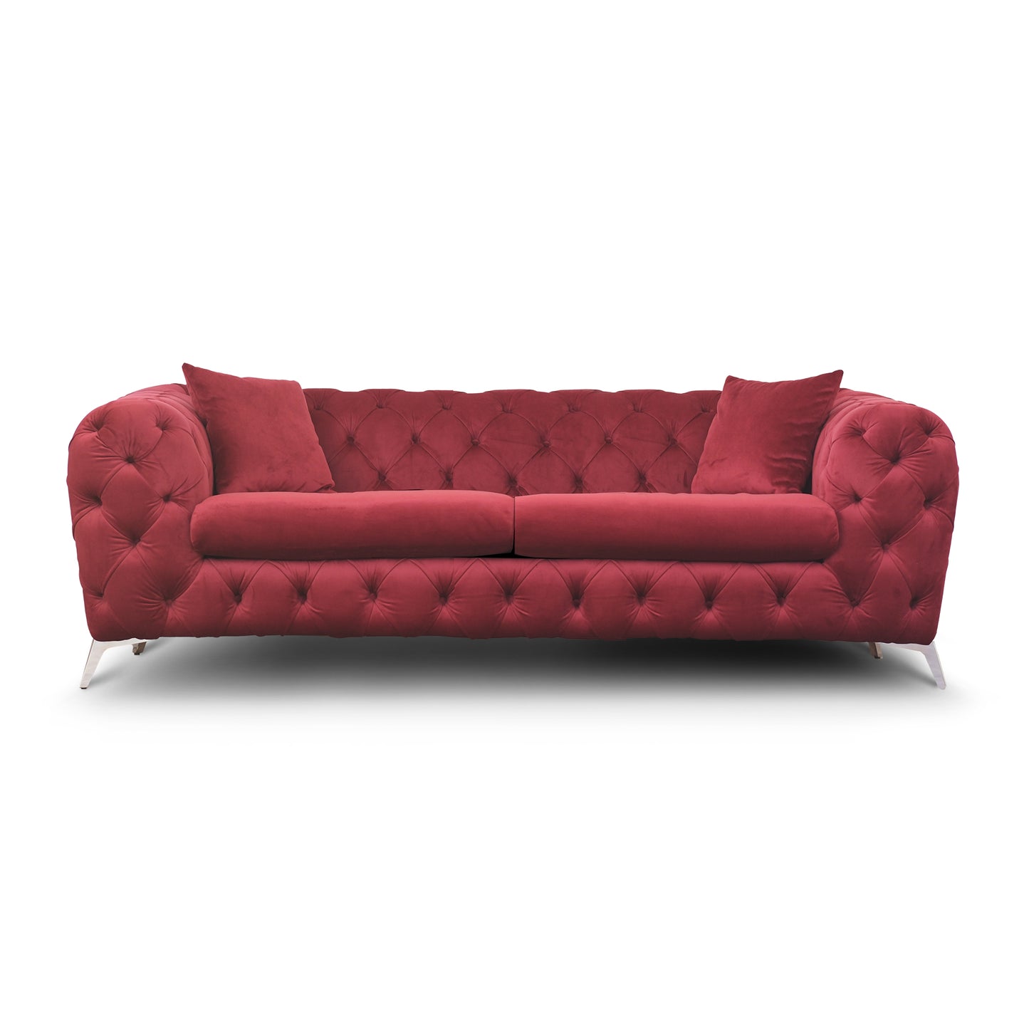 Itaca Sofa dunkelrot Samt Capitonné Stahlfüße silber